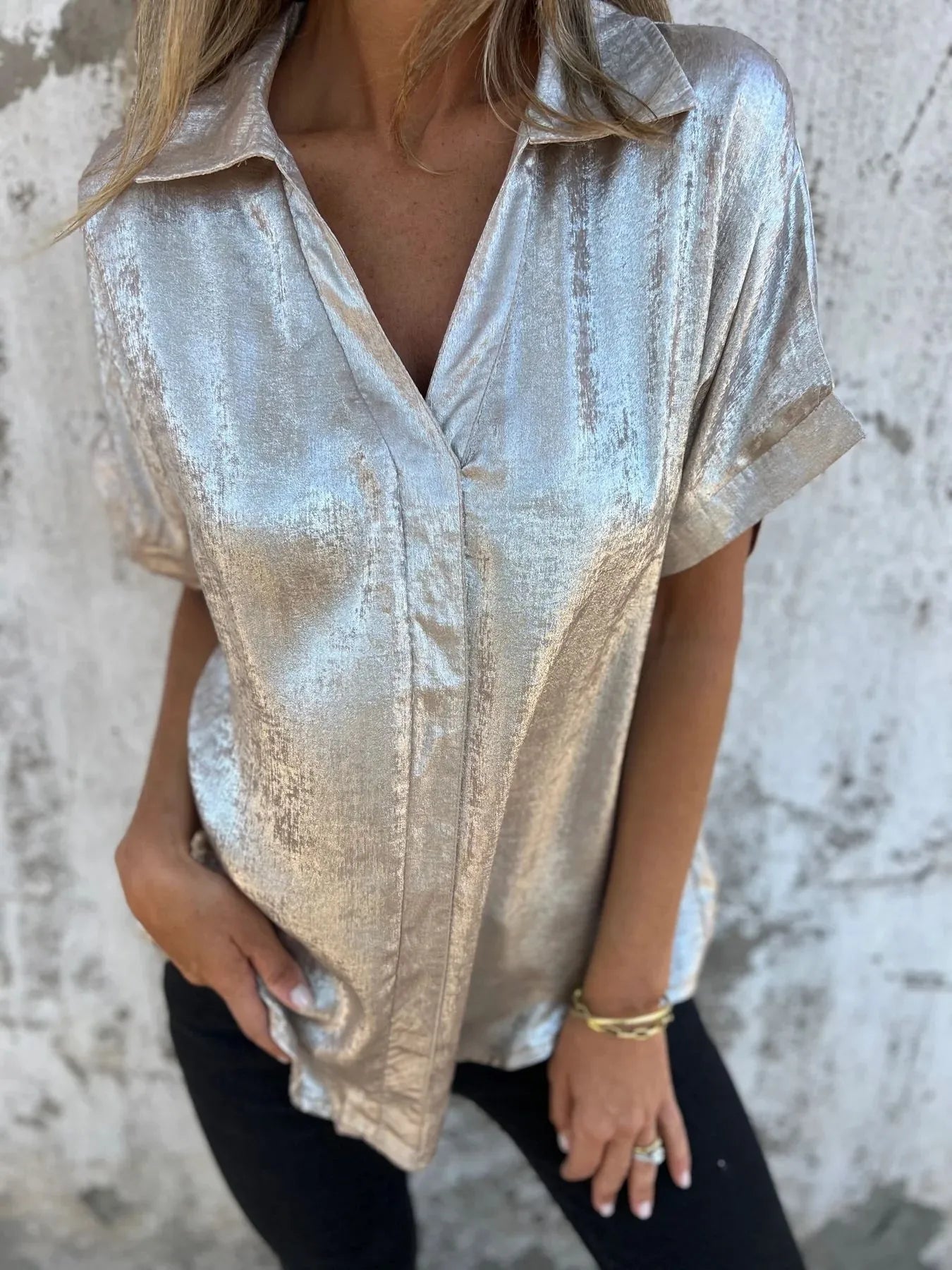 Shannon's Chique Boutique - Plus Size Collared Shirt - Gold -