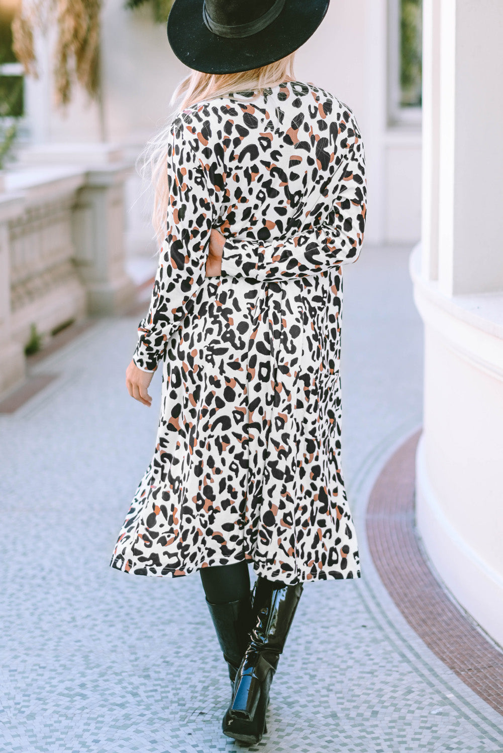 Leopard Open Front Long Sleeve Cover Up - -