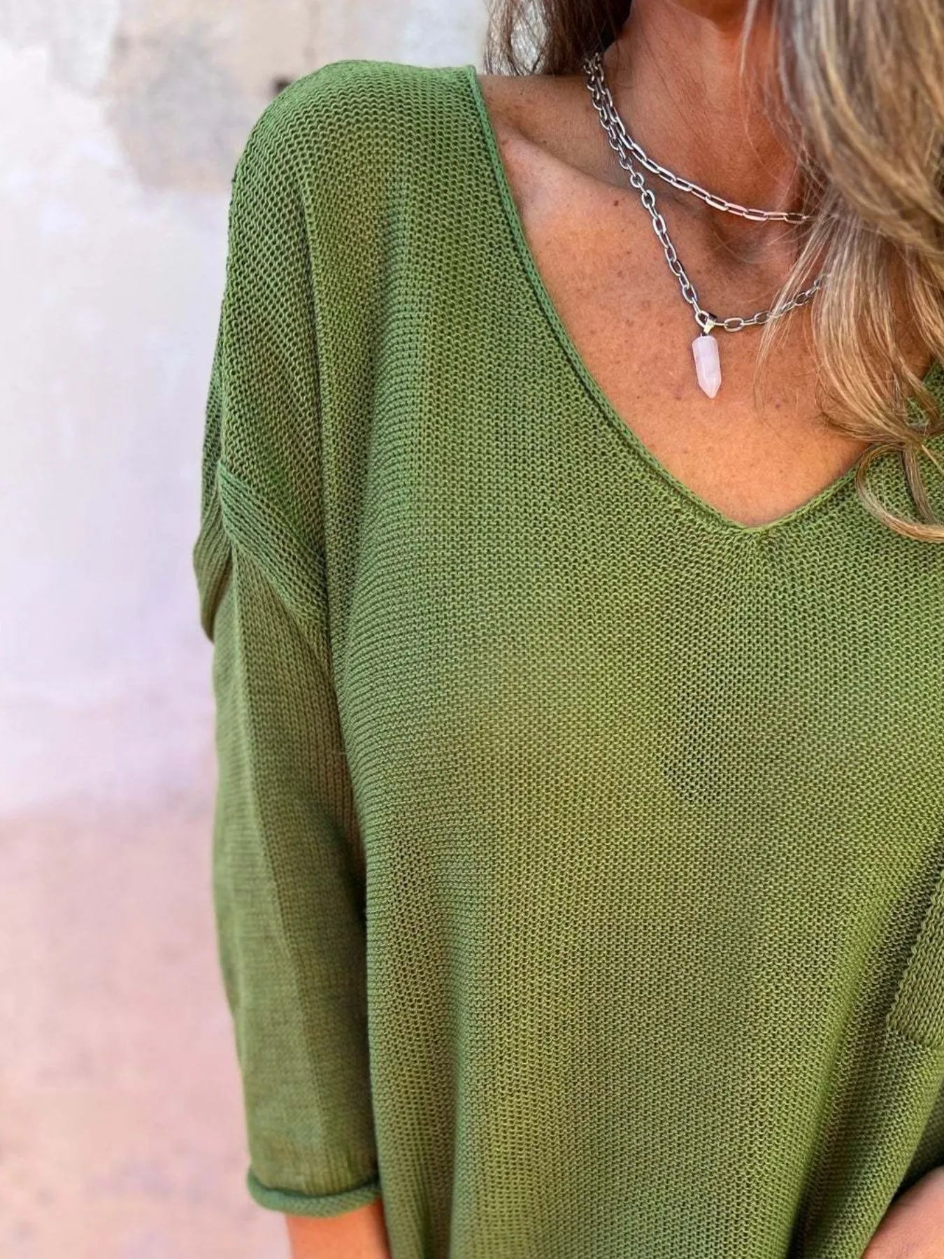 Full Size Casual V-Neck Knit Sweater Plus Size - -