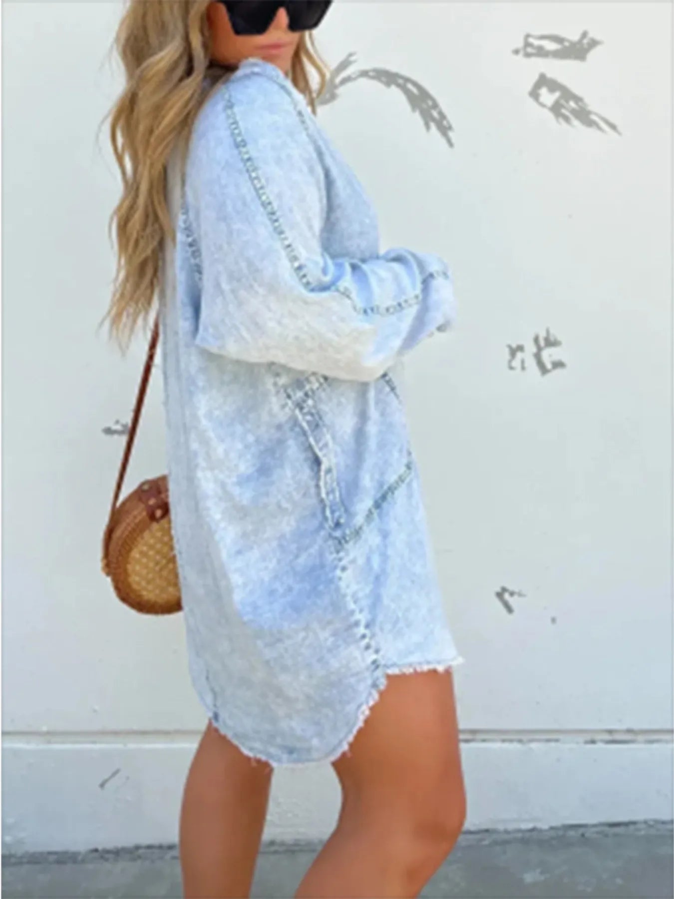 Full Size Button - Front Long Sleeve Denim Shirt Dress Plus Size – | Shannon’s Chique Boutique