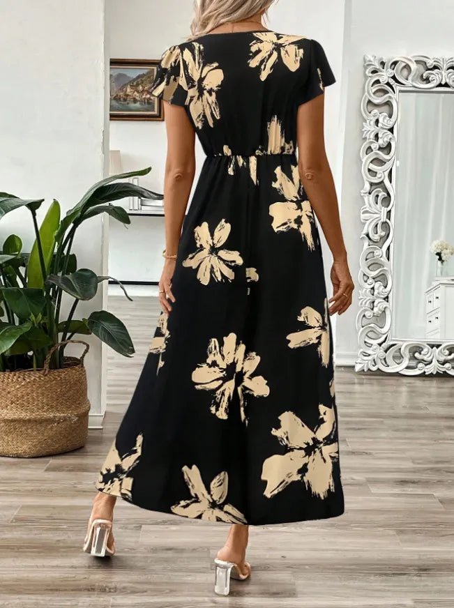 Printed Surplice Wrap Midi Dress - Flattering Wrap Dress – | Shannon’s Chique Boutique
