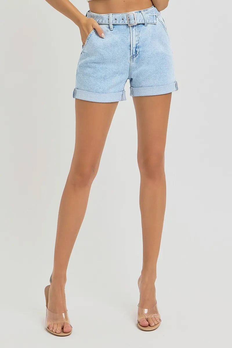 RISEN Full Size High Rise Belted Roll Up Shorts Plus Size - -