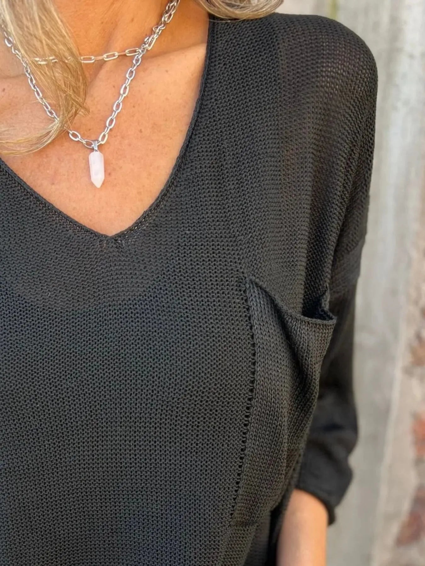 Full Size Casual V-Neck Knit Sweater Plus Size - -