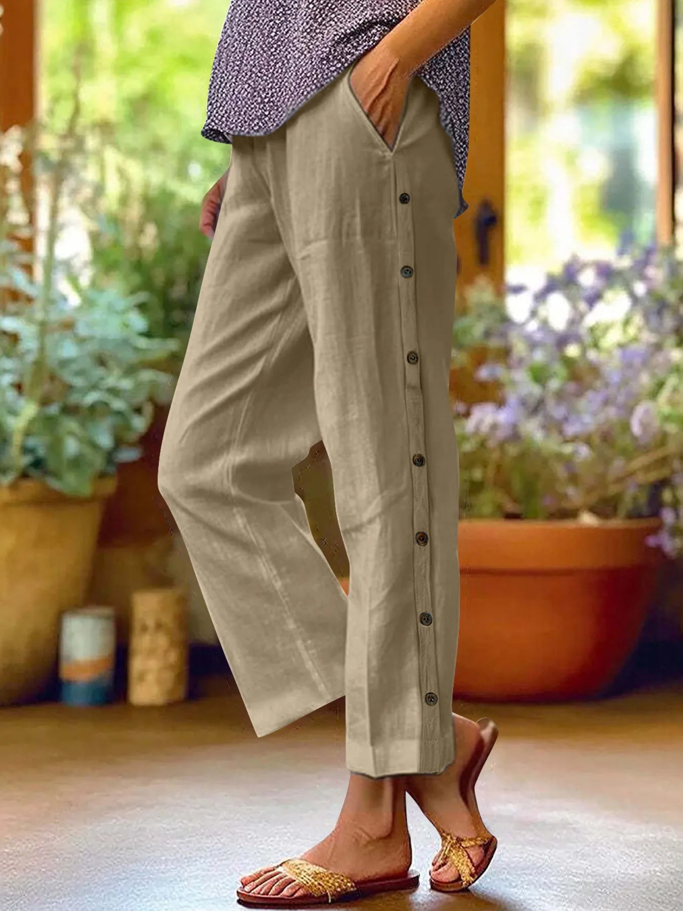 Coastal Stroll – Button Linen Pants – | Shannon’s Chique Boutique