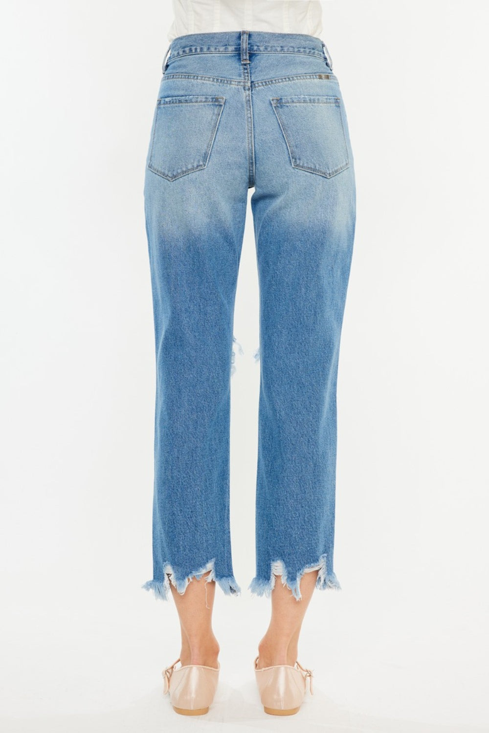 Kancan Distressed Frayed Hem Cropped Jeans - -