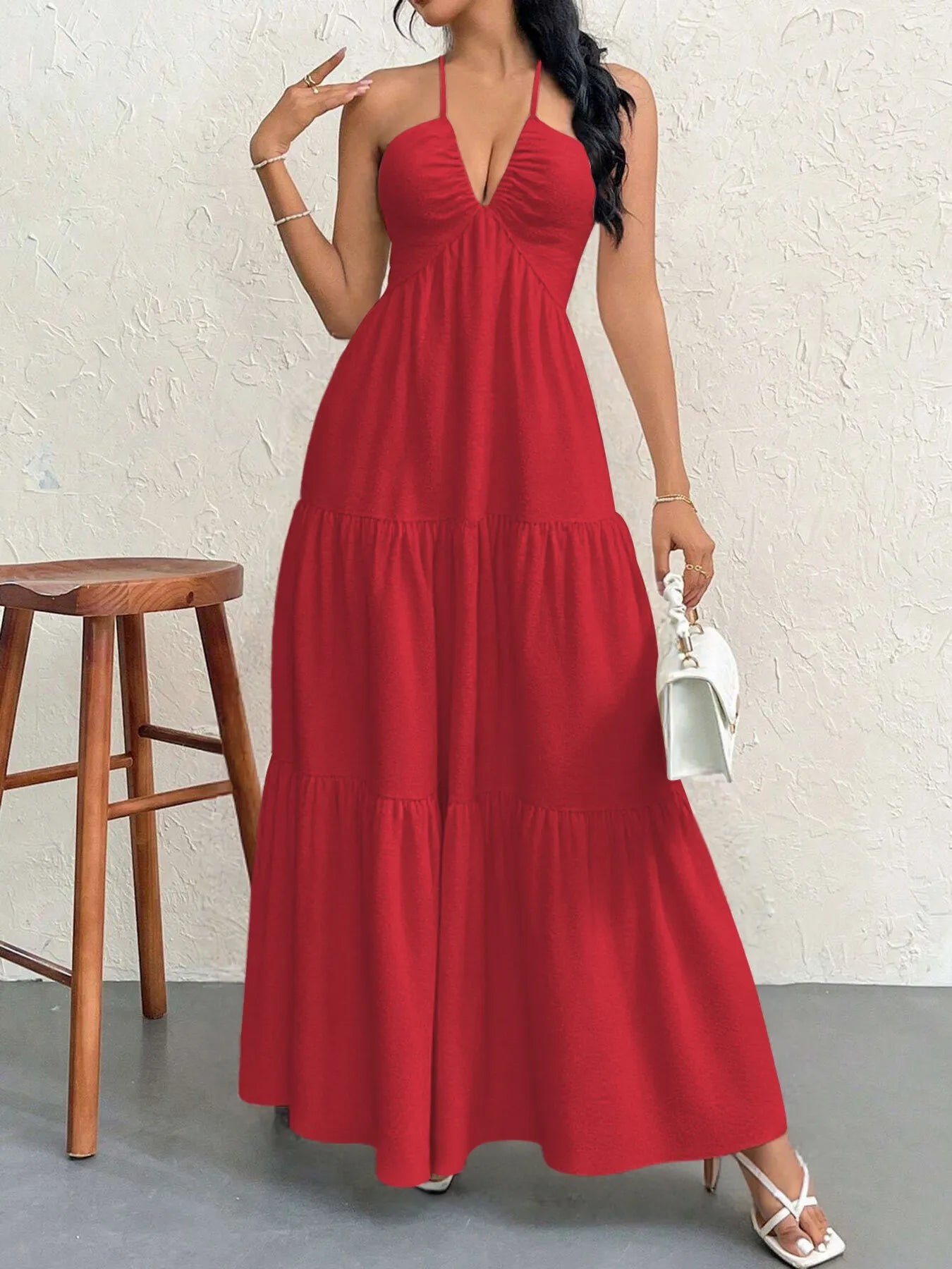 Luxe Halter Tiered Maxi Dress - Elevated Backless Statement - -