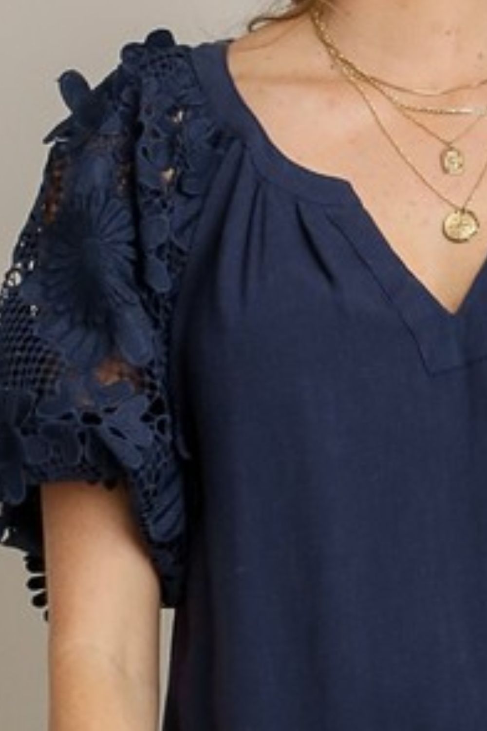 Umgee Full Size French Terry Boxy Cut Top with 3D Floral Sleeve Plus Size - -