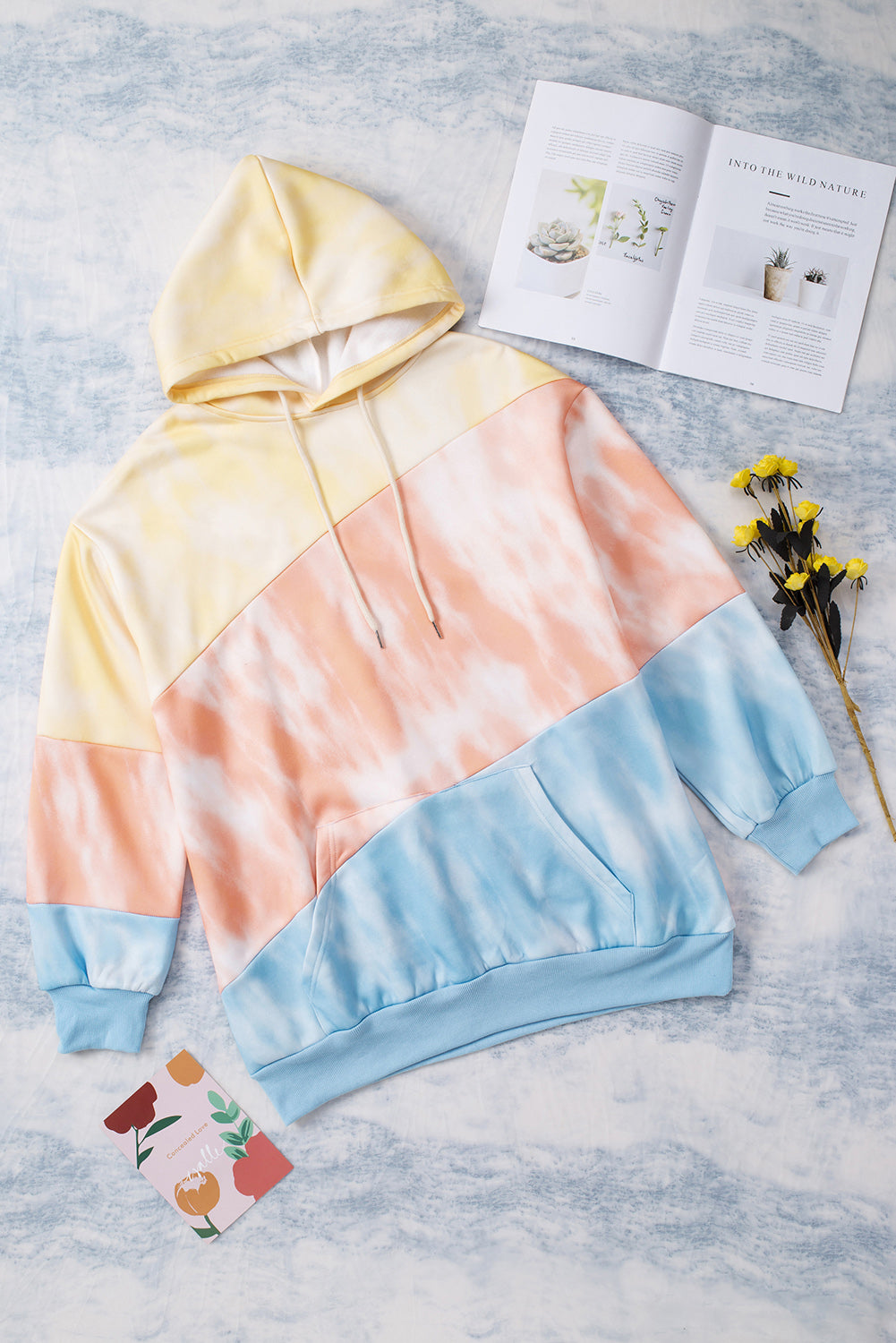 Plus Size Drawstring Color Block Dropped Shoulder Hoodie - -