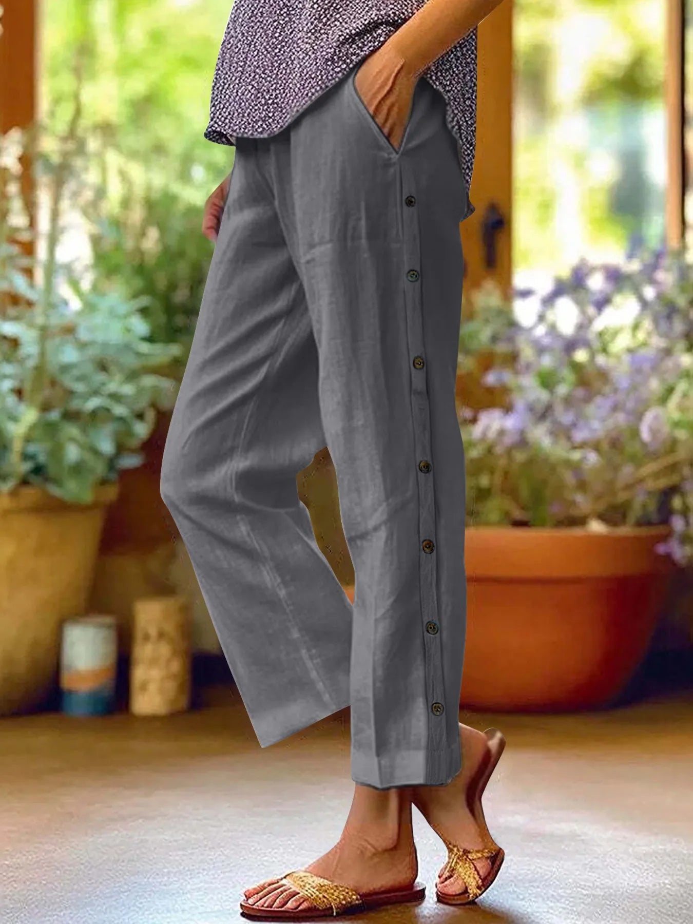 Coastal Stroll – Button Linen Pants – | Shannon’s Chique Boutique