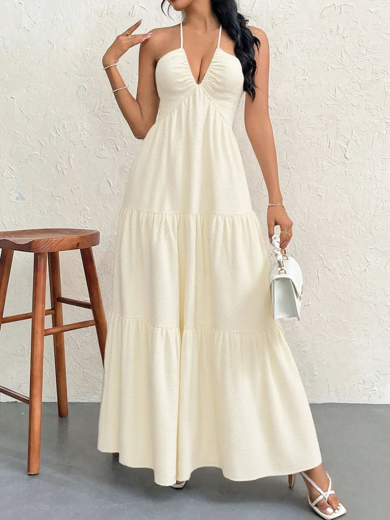 Luxe Halter Tiered Maxi Dress - Elevated Backless Statement - -