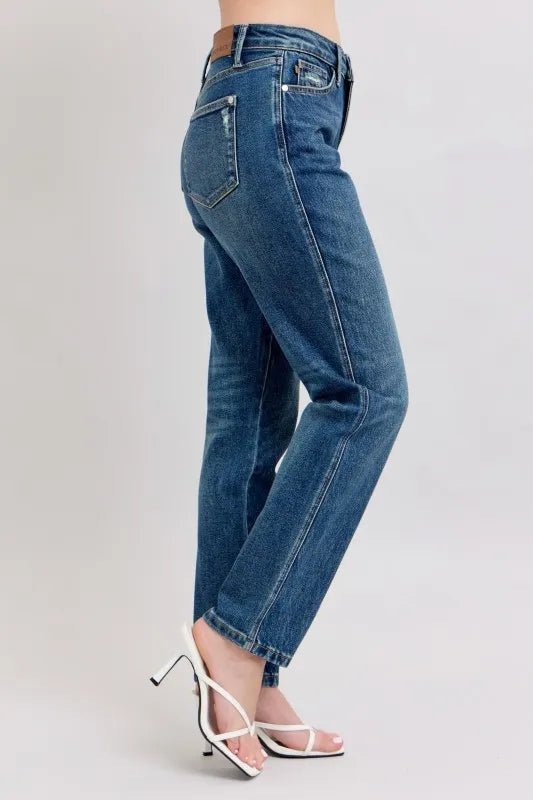 Judy Blue Full Size High Waisted Rigid Magic Non - destroy Straight Leg Jeans Plus Size – | Shannon’s Chique Boutique