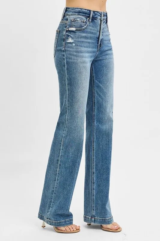 RISEN Full Size Distressed Detail Bootcut Jeans Plus Size - -