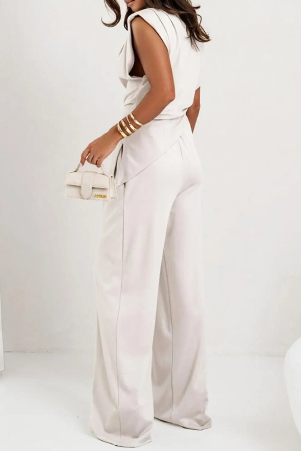Luxe Asymmetrical Ruched Set - Elevated Wide-Leg Ensemble - -