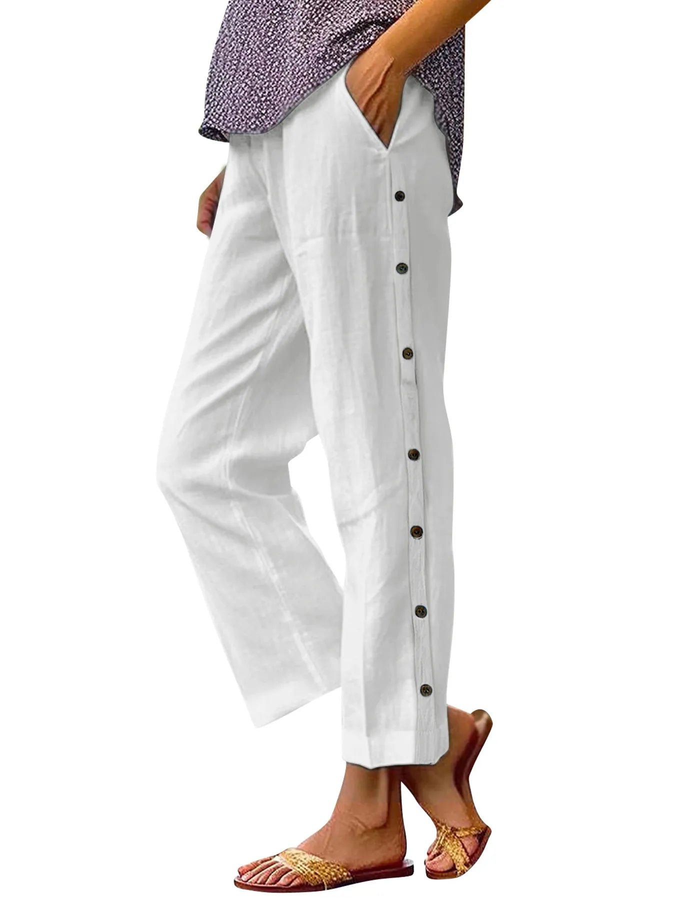 Coastal Stroll – Button Linen Pants – | Shannon’s Chique Boutique