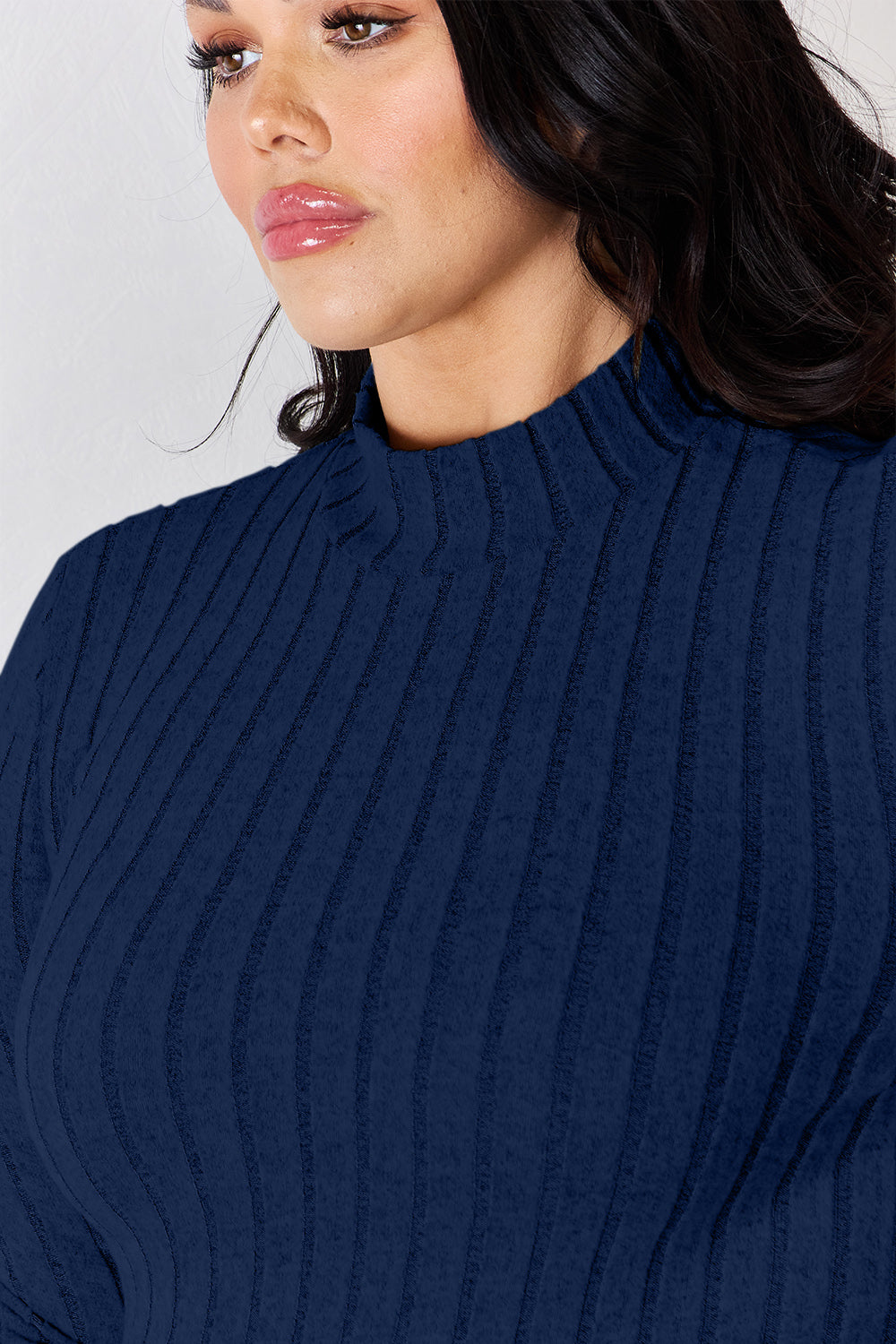 Basic Bae Full Size Ribbed Mock Neck Long Sleeve T-Shirt - -