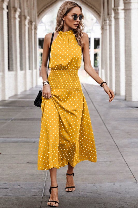 Polka Dot Halter Maxi Dress - Vintage Inspired – | Shannon’s Chique Boutique