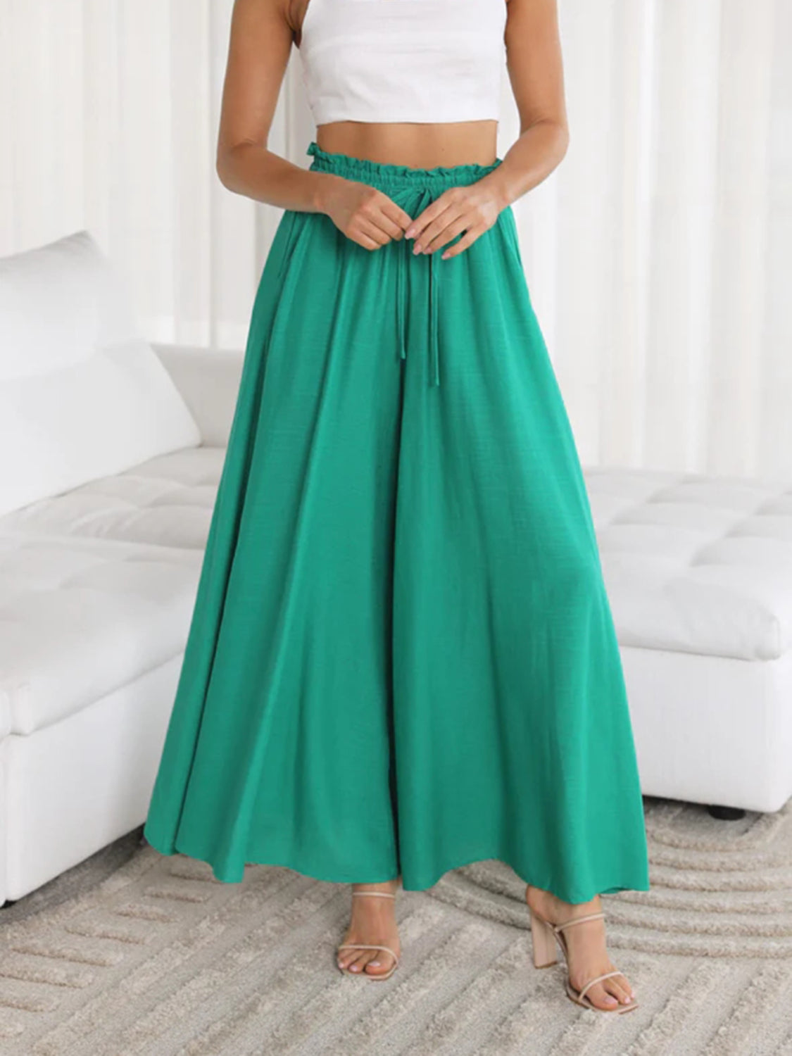 Wide Leg Pants with Pockets - -