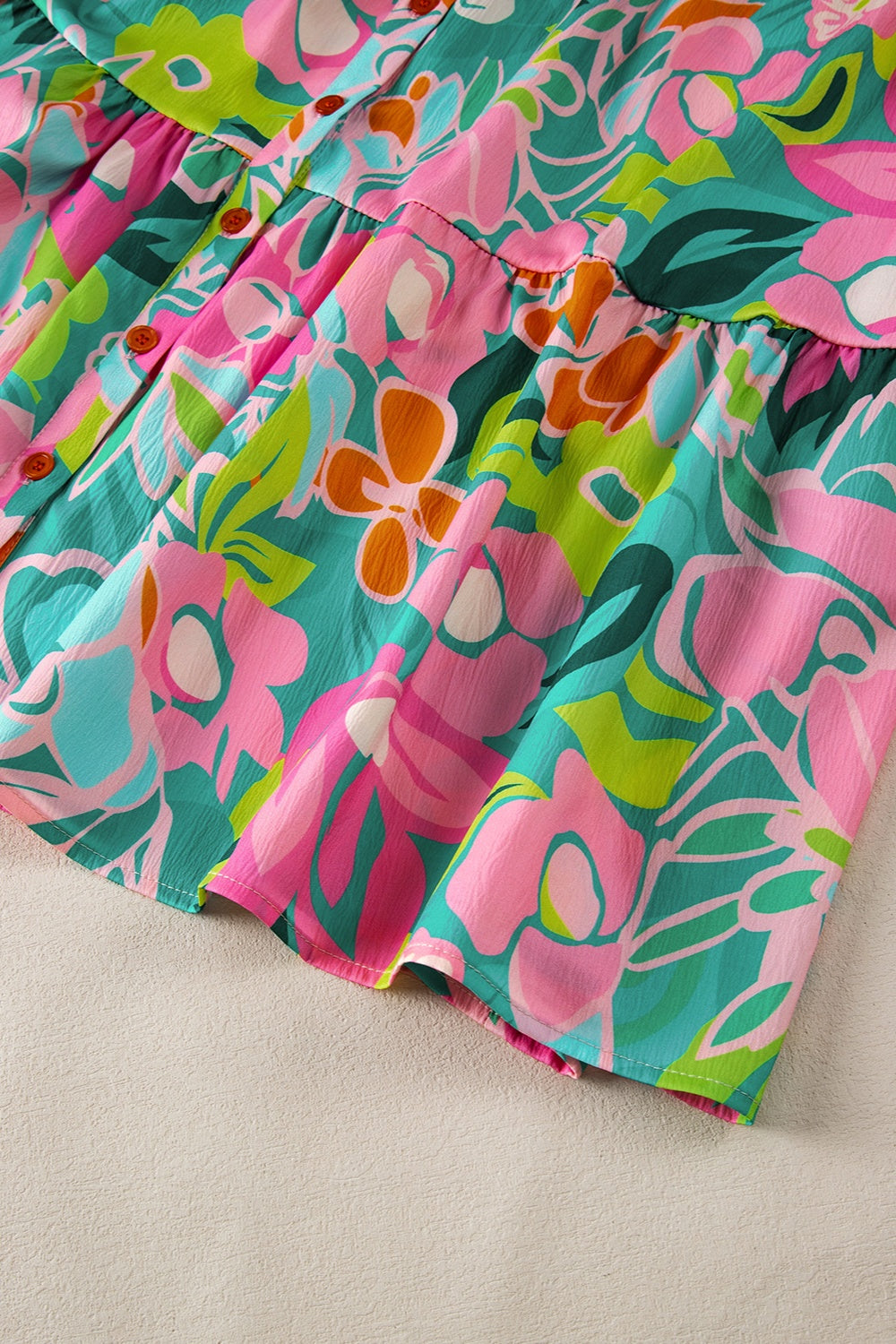 Printed Collared Neck Puff Sleeve Mini Dress - -