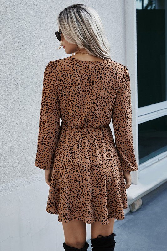 Leopard Belted Midi Dress - Ruffle Hem Wrap Dress – | Shannon’s Chique Boutique