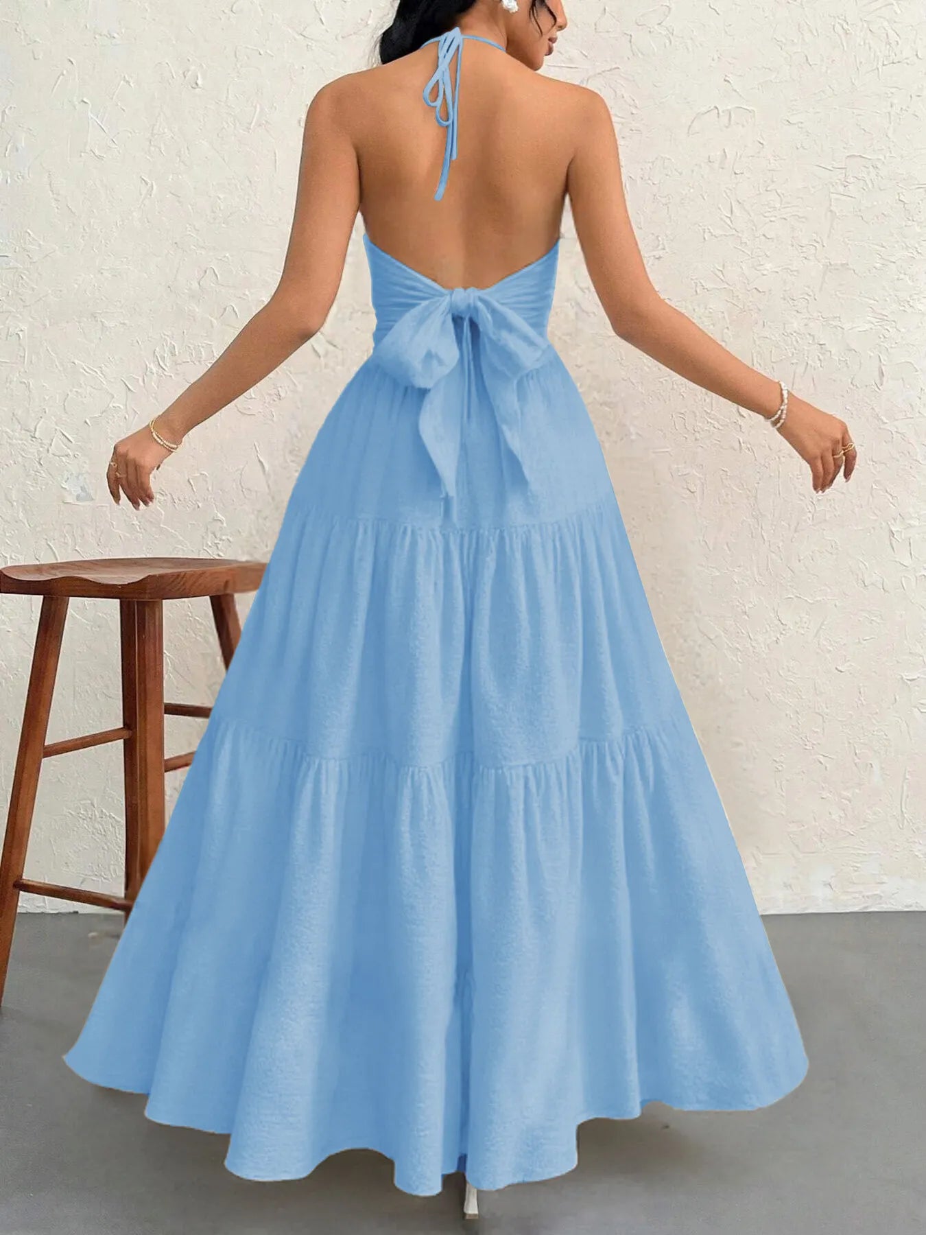 Luxe Halter Tiered Maxi Dress - Elevated Backless Statement - -
