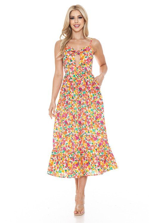 Floral V-Neck Maxi Dress – Garden Party - ORANGE -