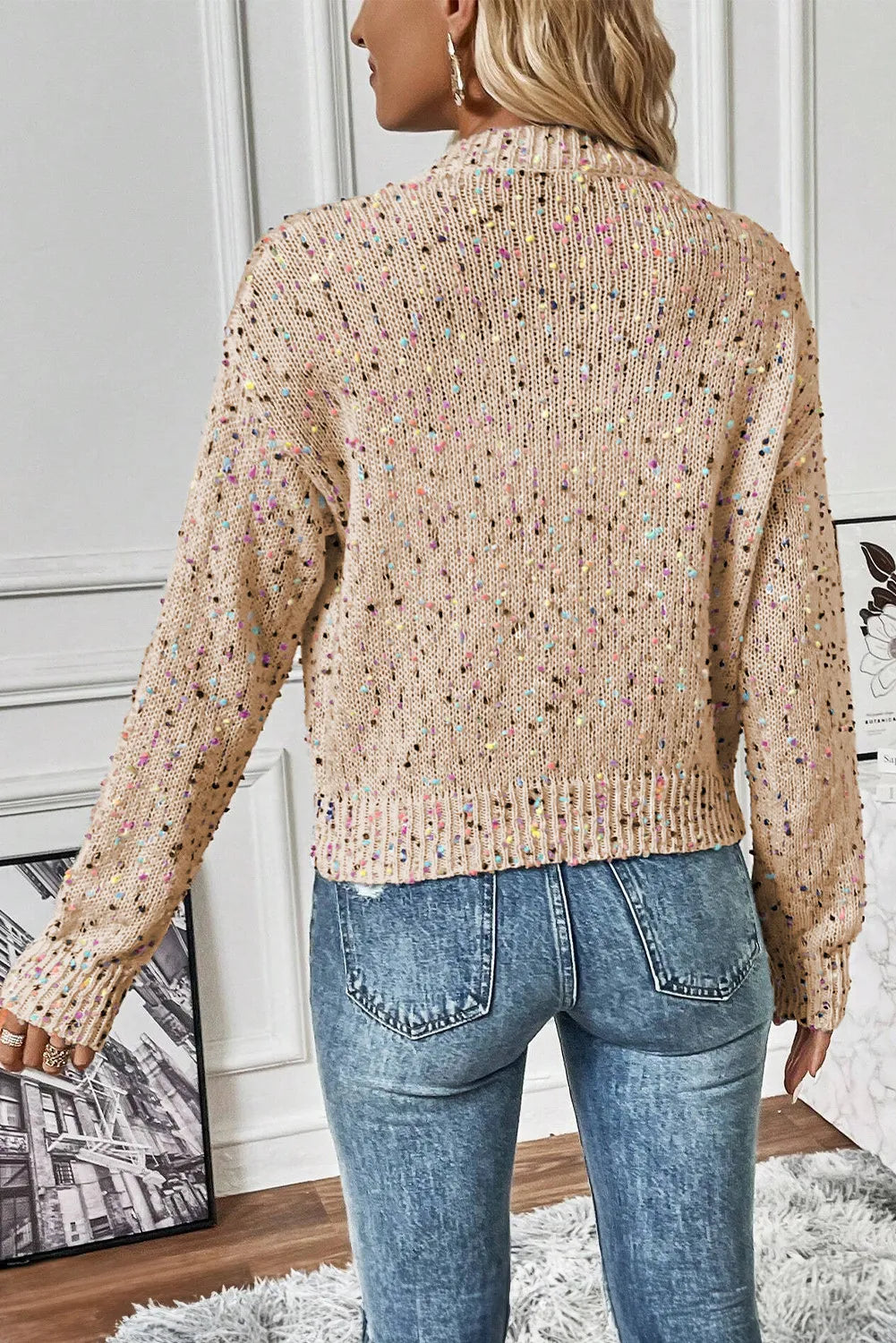 Confetti Button Up Long Sleeve Cardigan - -