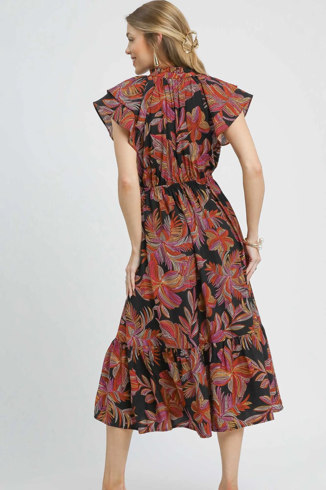 Umgee Mix Ruffle Sleeve Tropical Midi Dress – | Shannon’s Chique Boutique