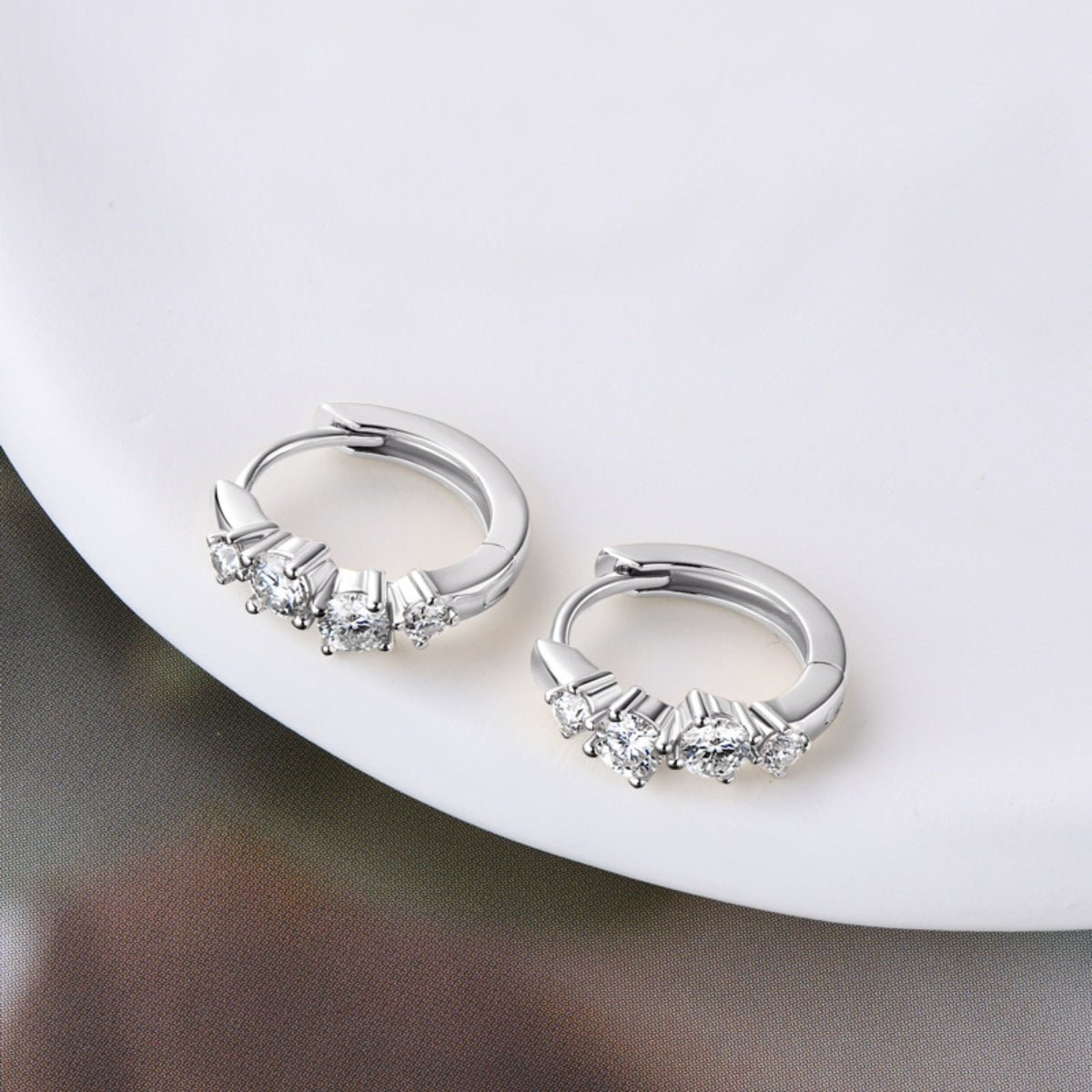925 Sterling Silver Moissanite Huggie Earrings - -