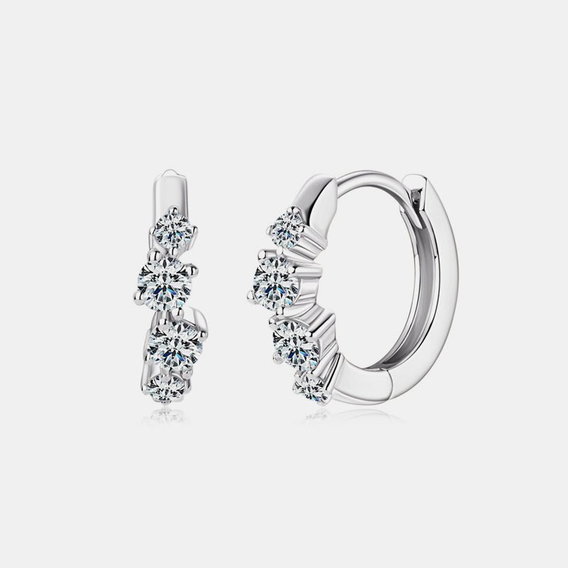 925 Sterling Silver Moissanite Huggie Earrings - -