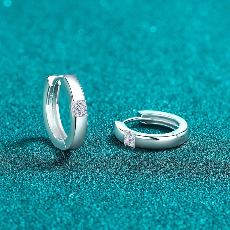 925 Sterling Silver Moissanite Huggie Earrings - -