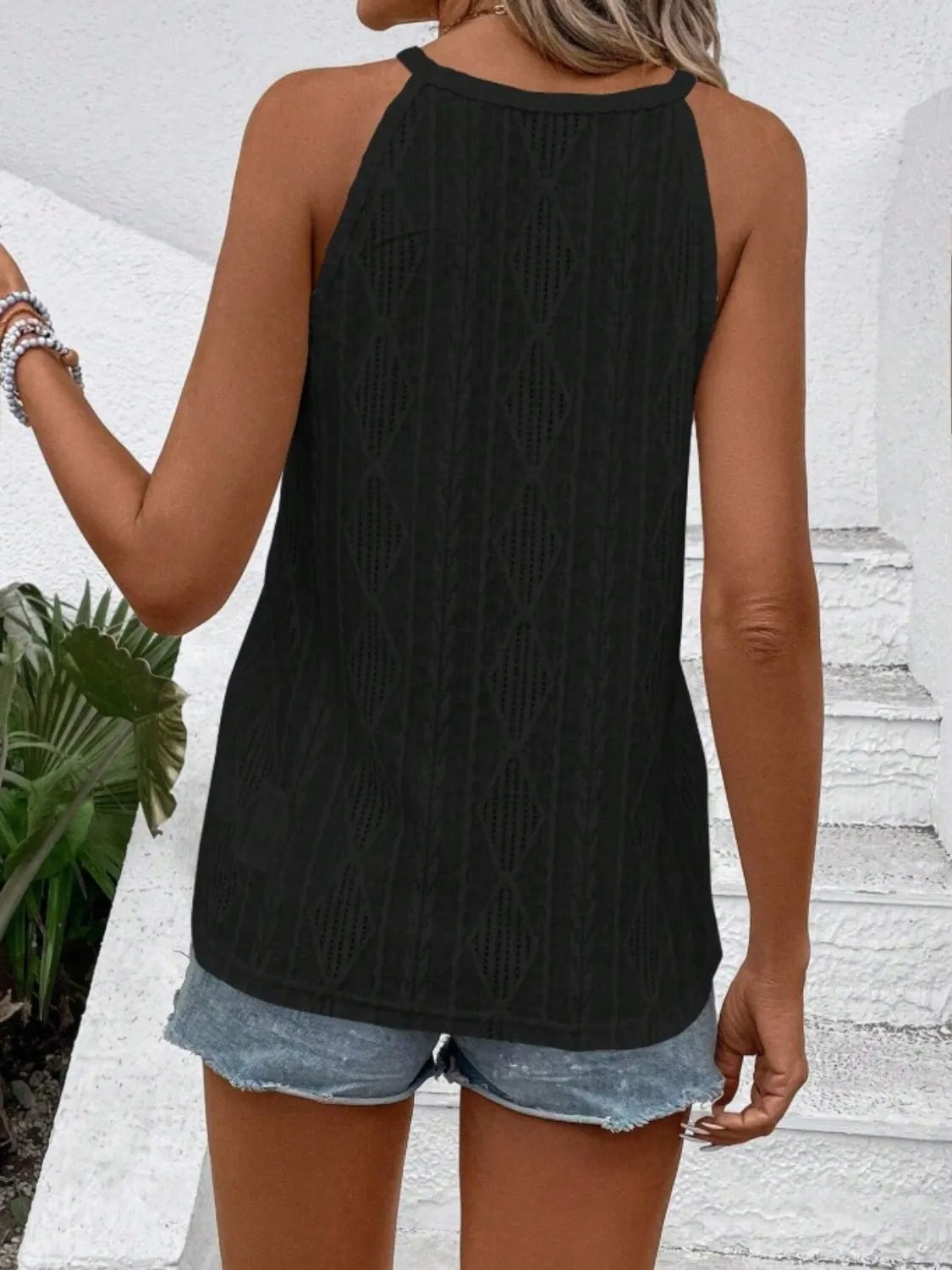 Grecian Openwork Tank Top – Chique Women’s Summer Knit - -