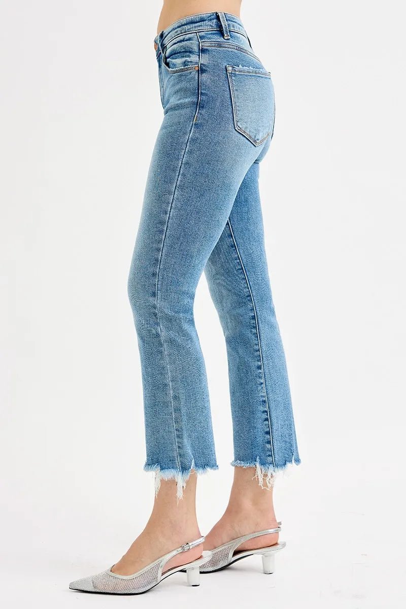 RISEN Full Size High Rise Crop Straight Slim Jeans Plus Size - -
