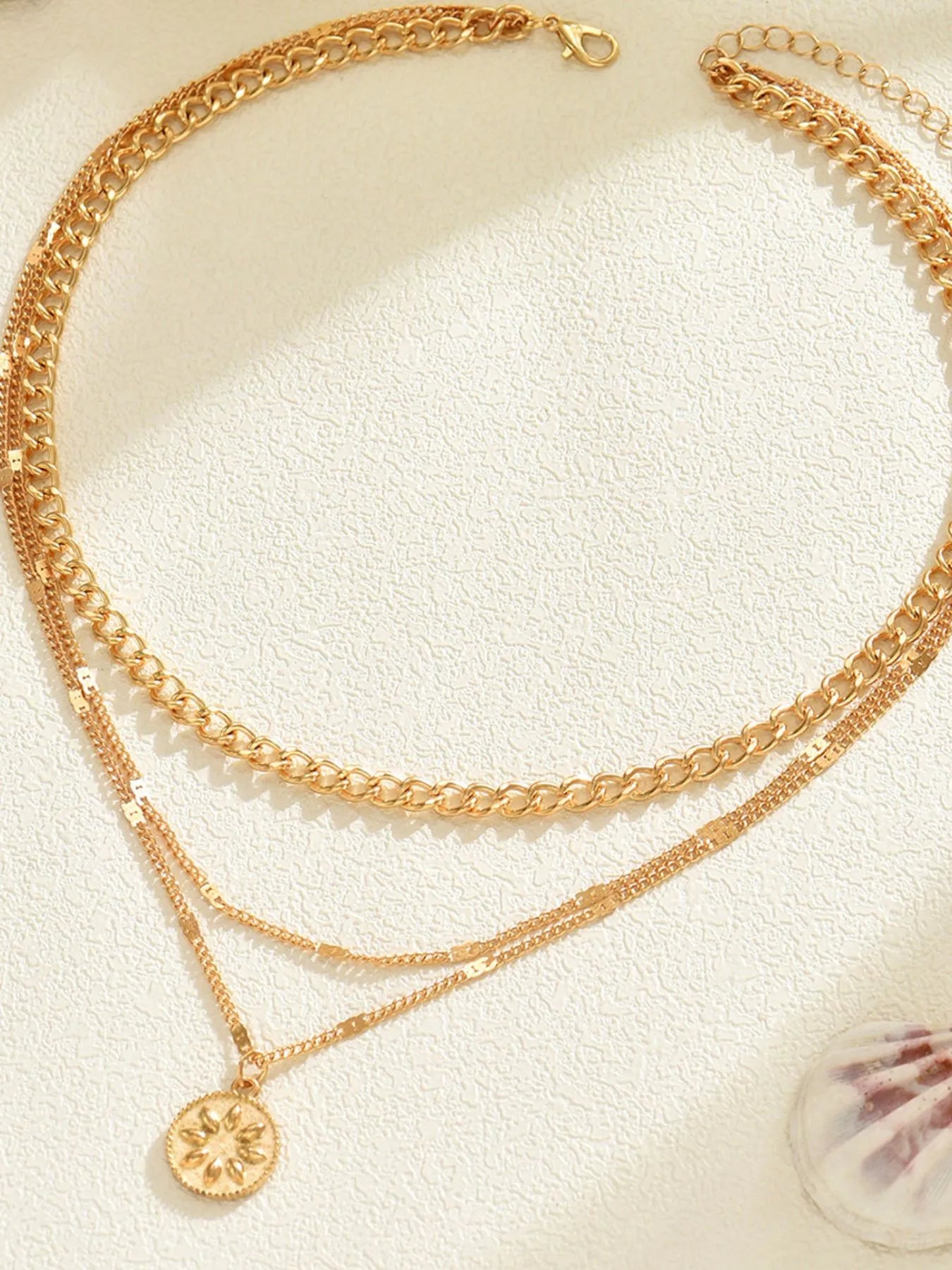 18K Gold - Plated Layered Necklace with Sun Medallion Pendant – | Shannon’s Chique Boutique