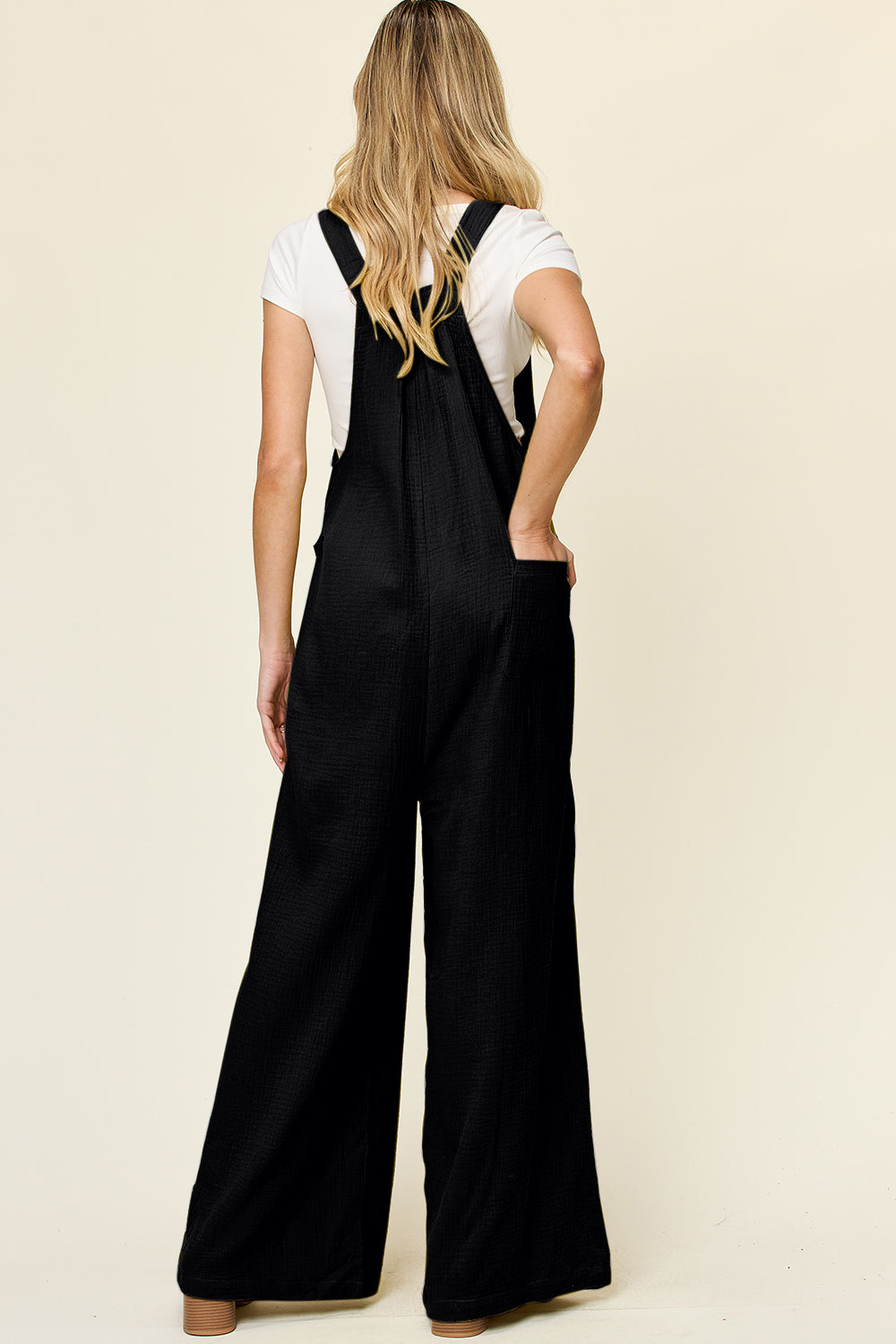 Double Take Full Size Texture Wide Strap Wide Leg Overall - -