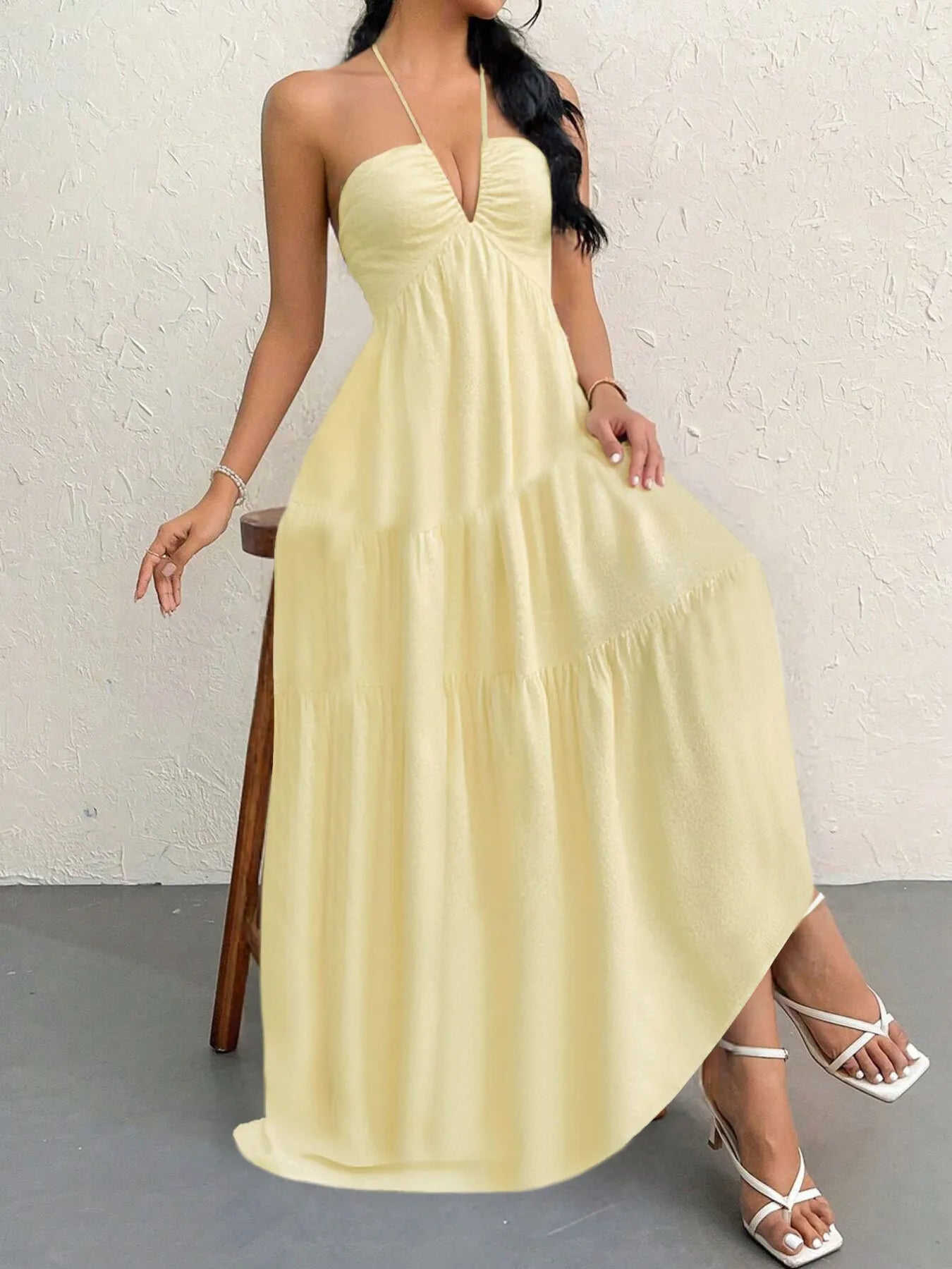 Luxe Halter Tiered Maxi Dress - Elevated Backless Statement - -