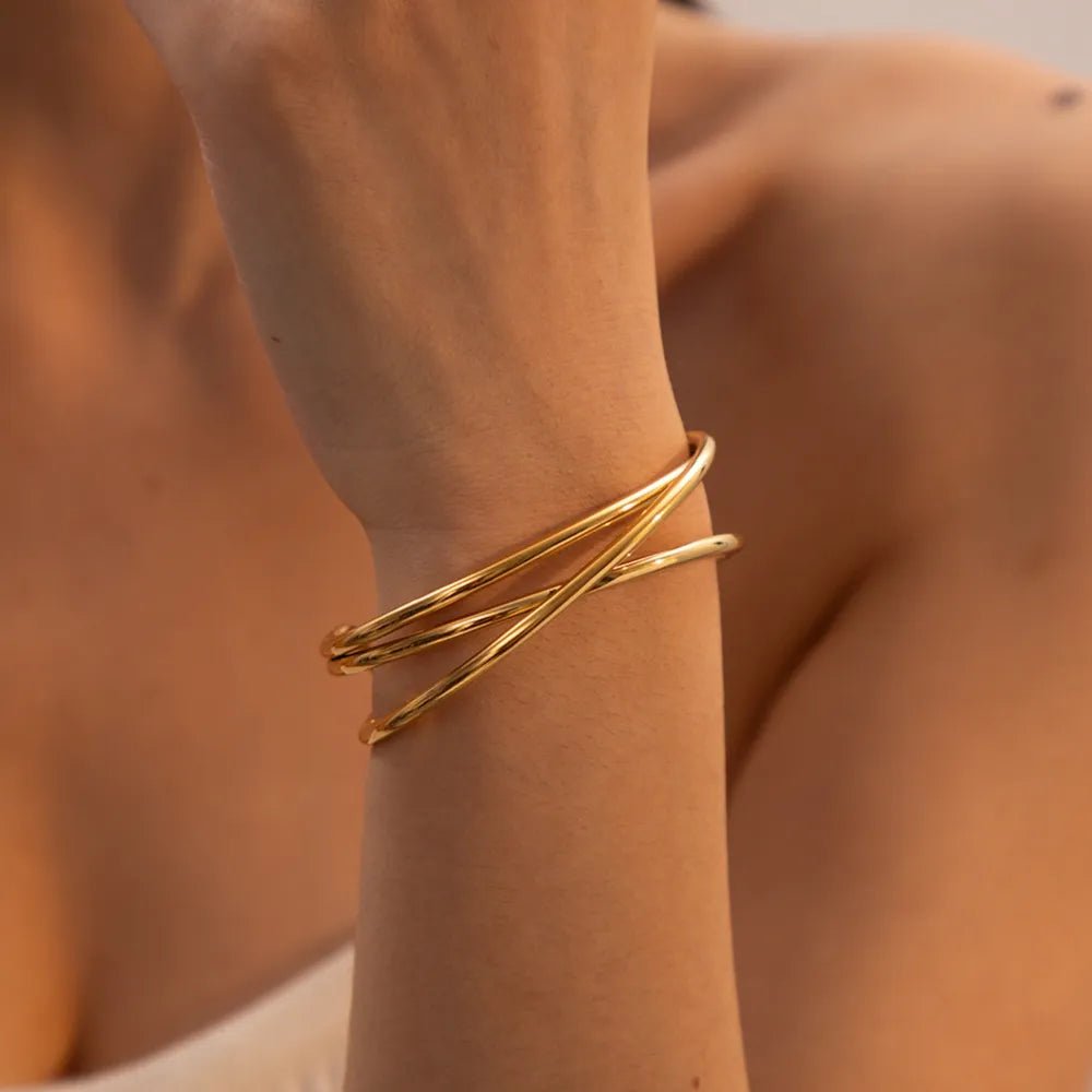 Minimalist Stainless Steel Cuff Bracelet – Gold Plated Modern Bangle | SCB Boutique - -