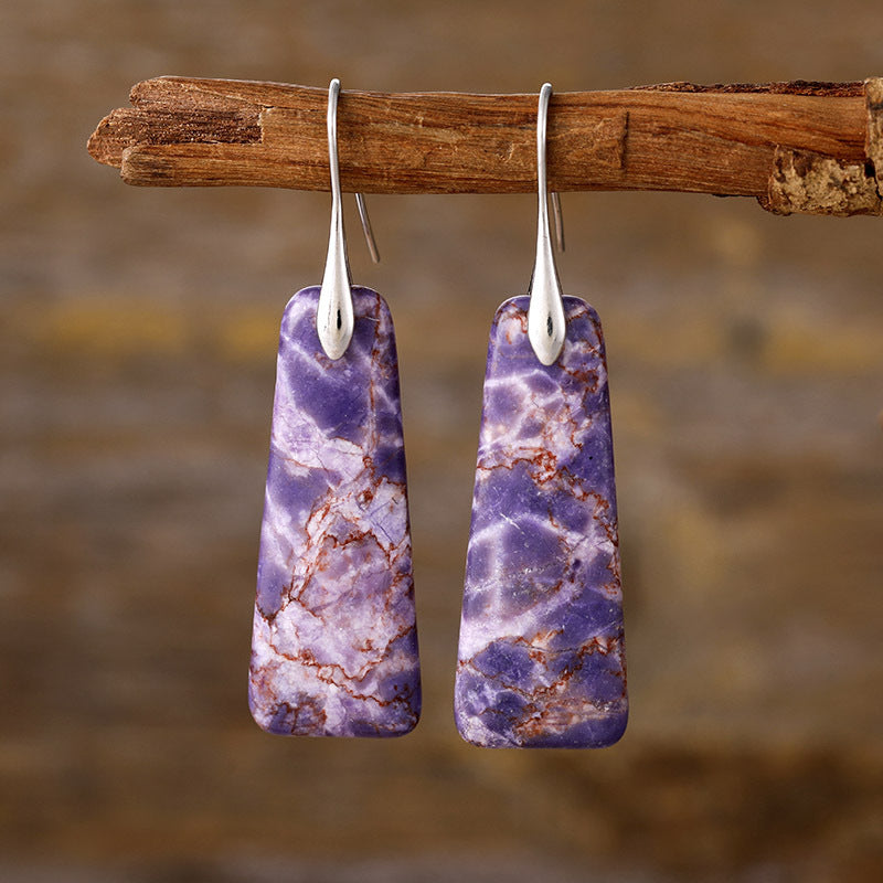 Earthy Copper Stone Drop Earrings - Purple Silver One Size -