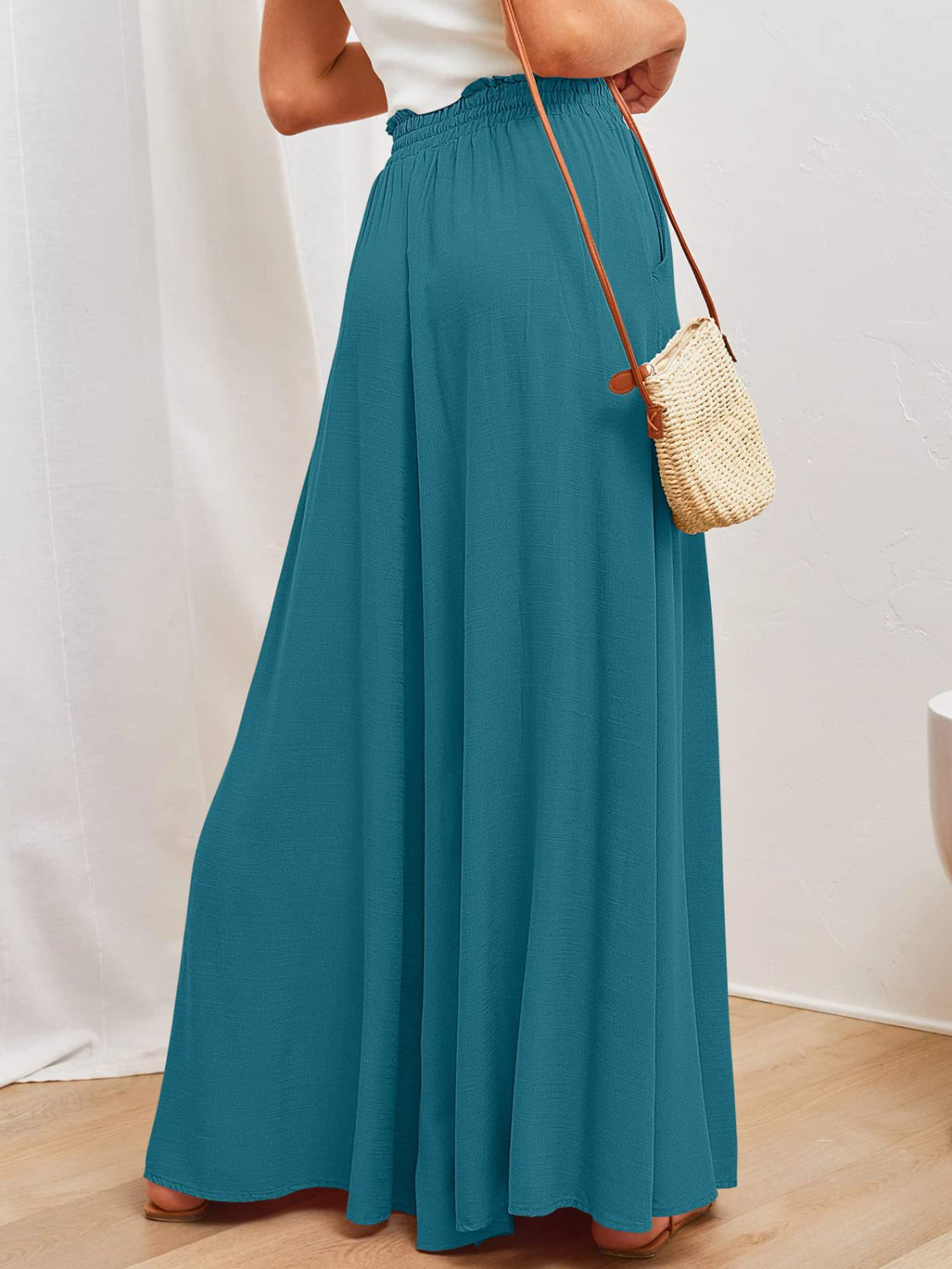 Wide Leg Pants with Pockets - -