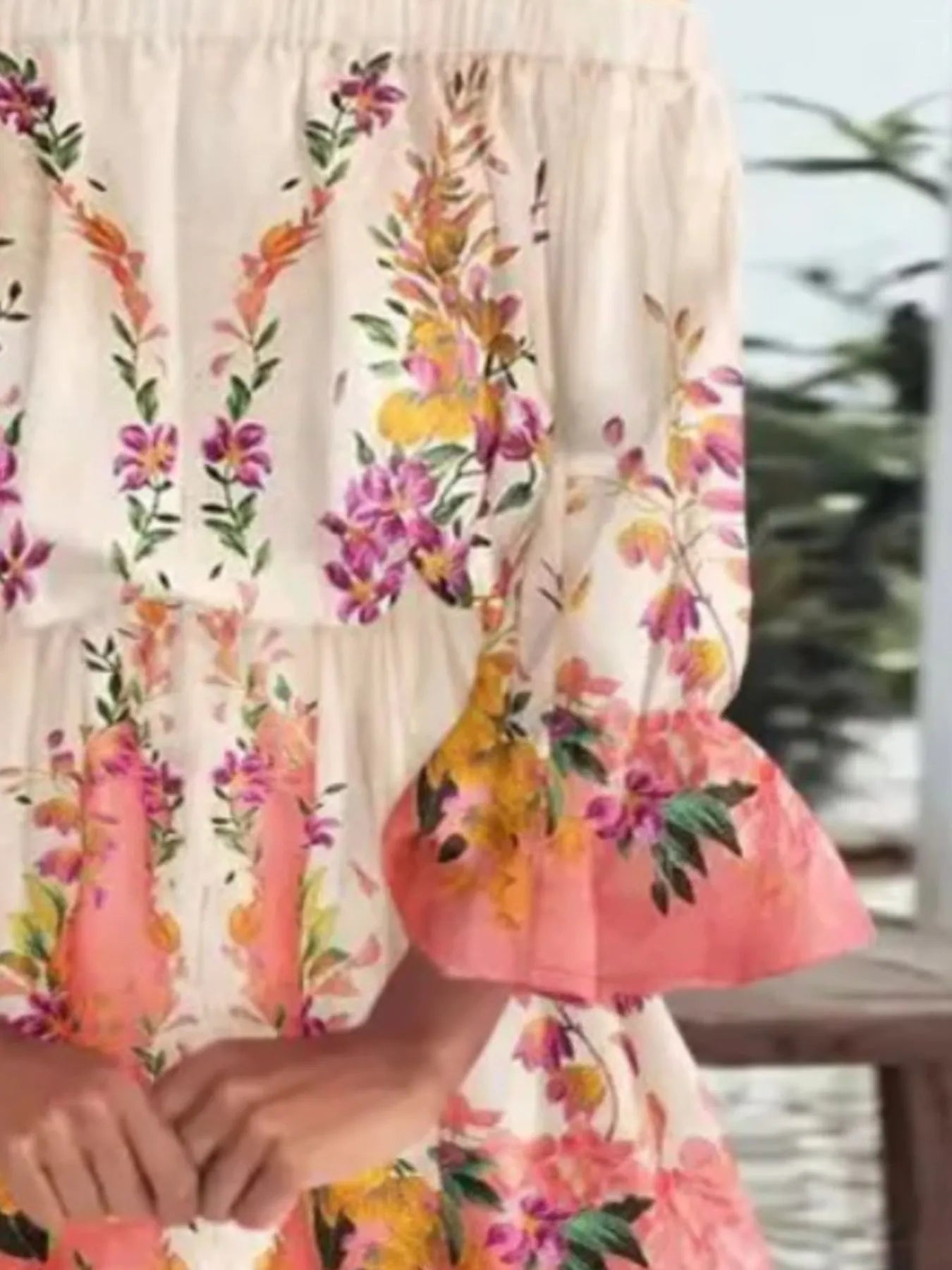 Full Size Floral Off-Shoulder Flounce Sleeve Mini Dress Plus Size - -
