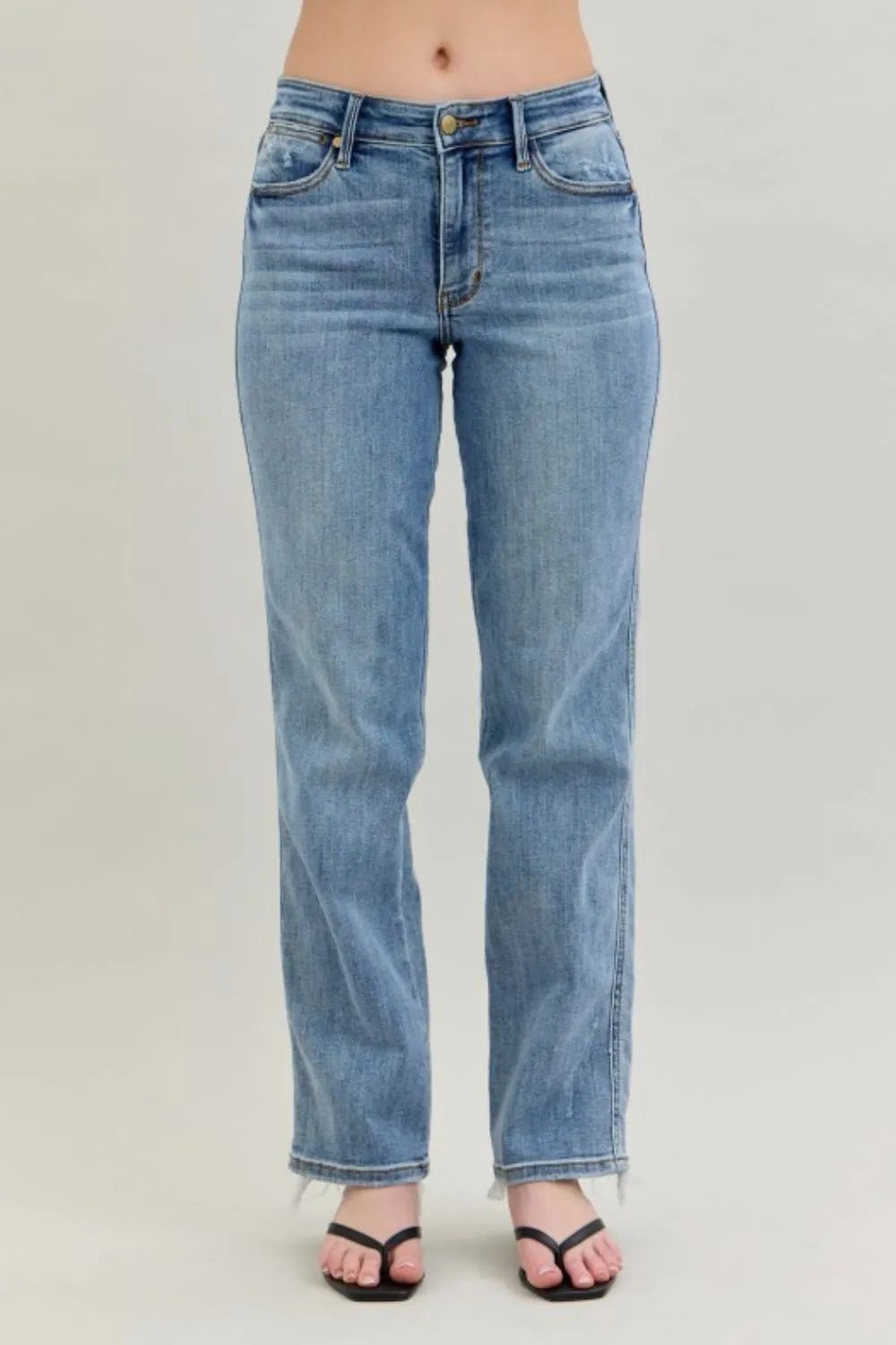 Judy Blue Frayed Hem Cell Phone Pocket Dad Jeans – | Shannon’s Chique Boutique