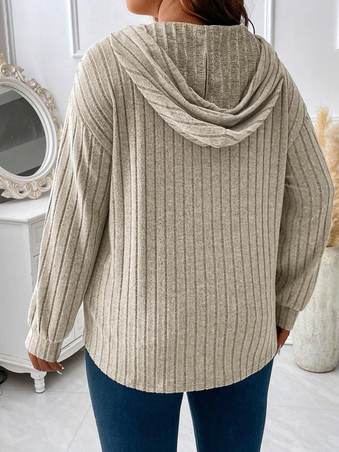 Plus Size Cozy Drawstring Hoodie Tee (Curve Confidence) - -