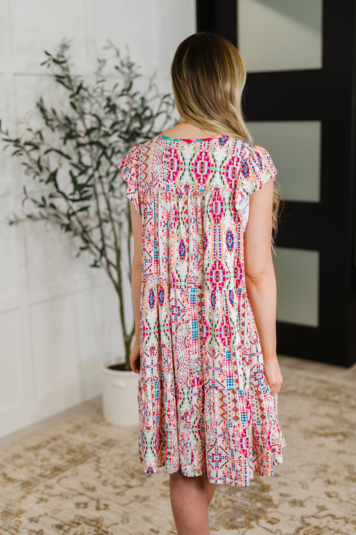 Boho and Behold Flutter Sleeve Dress in Blush/Fuchsia/Mint – Womens | Shannon’s Chique Boutique