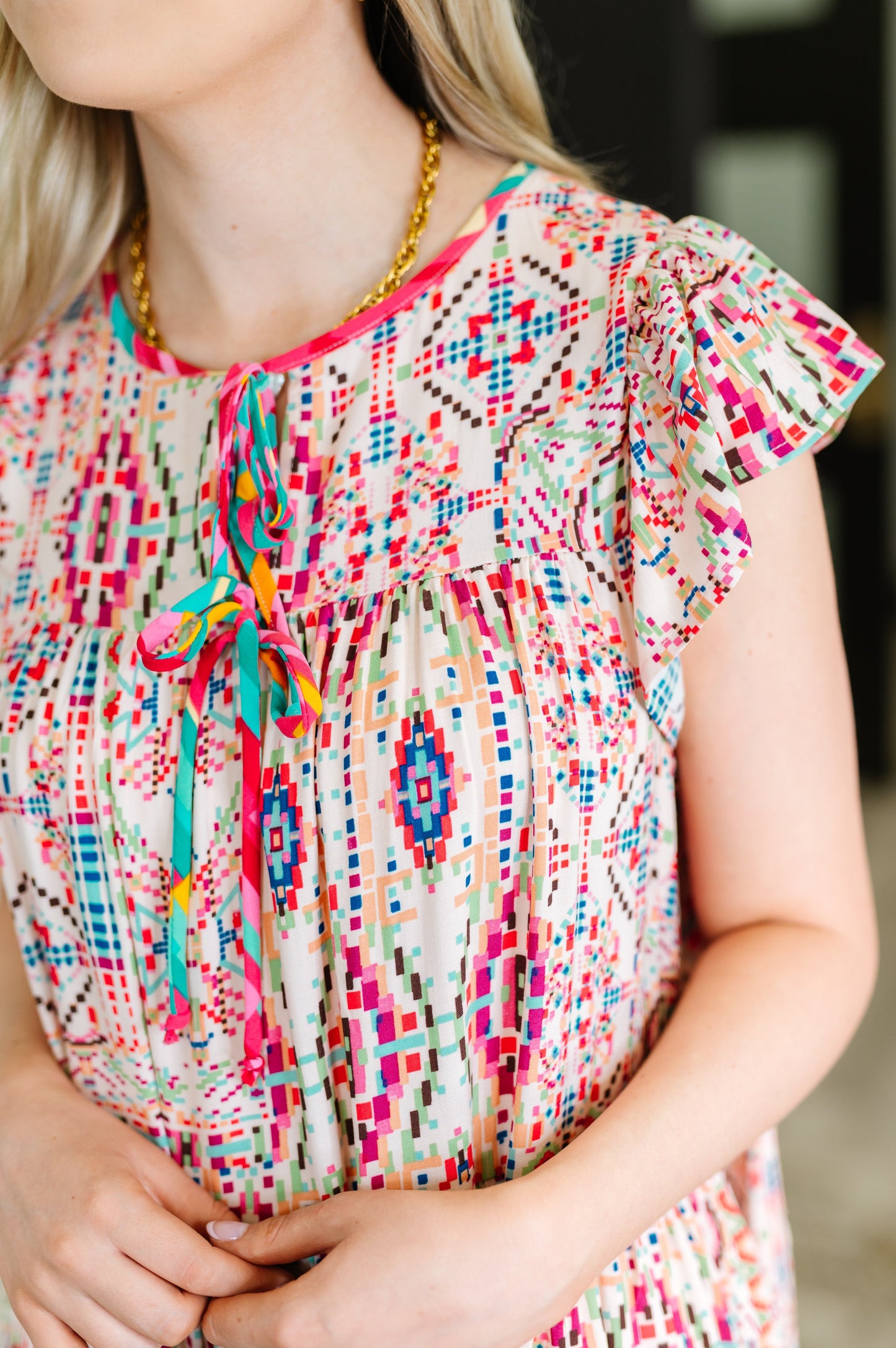 Boho and Behold Flutter Sleeve Dress in Blush/Fuchsia/Mint – Womens | Shannon’s Chique Boutique