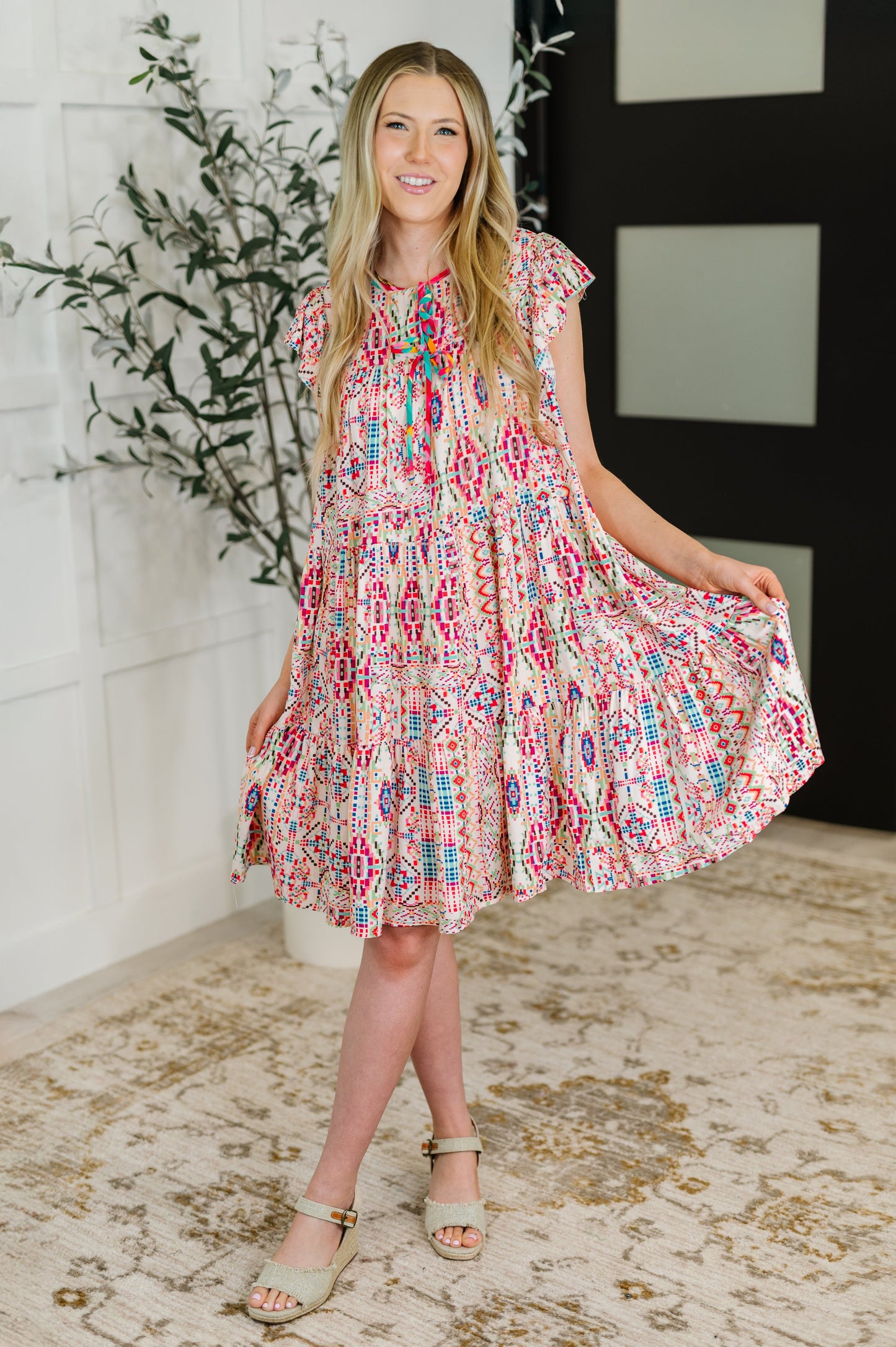 Boho and Behold Flutter Sleeve Dress in Blush/Fuchsia/Mint – Womens | Shannon’s Chique Boutique
