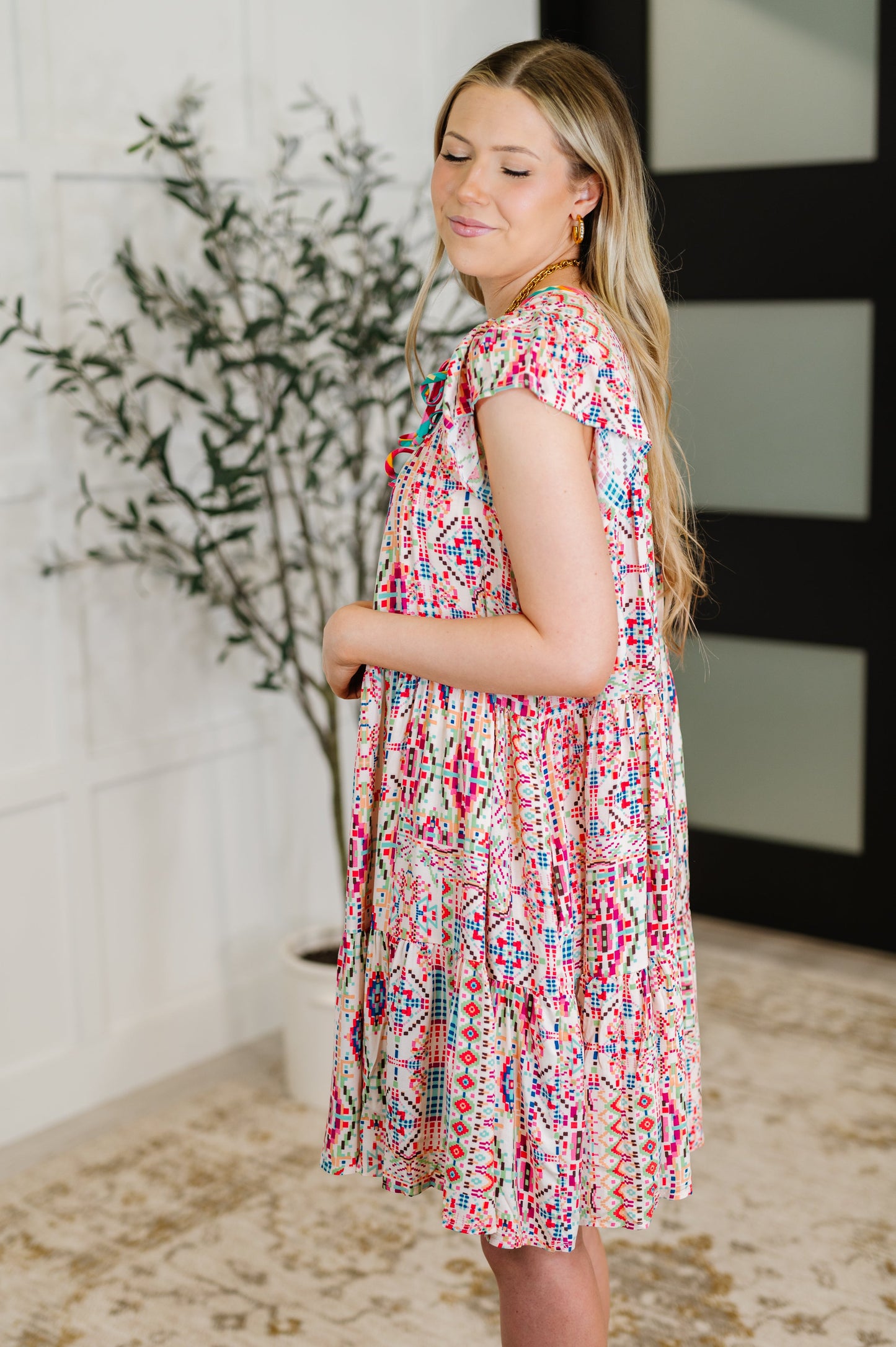 Boho and Behold Flutter Sleeve Dress in Blush/Fuchsia/Mint – Womens | Shannon’s Chique Boutique