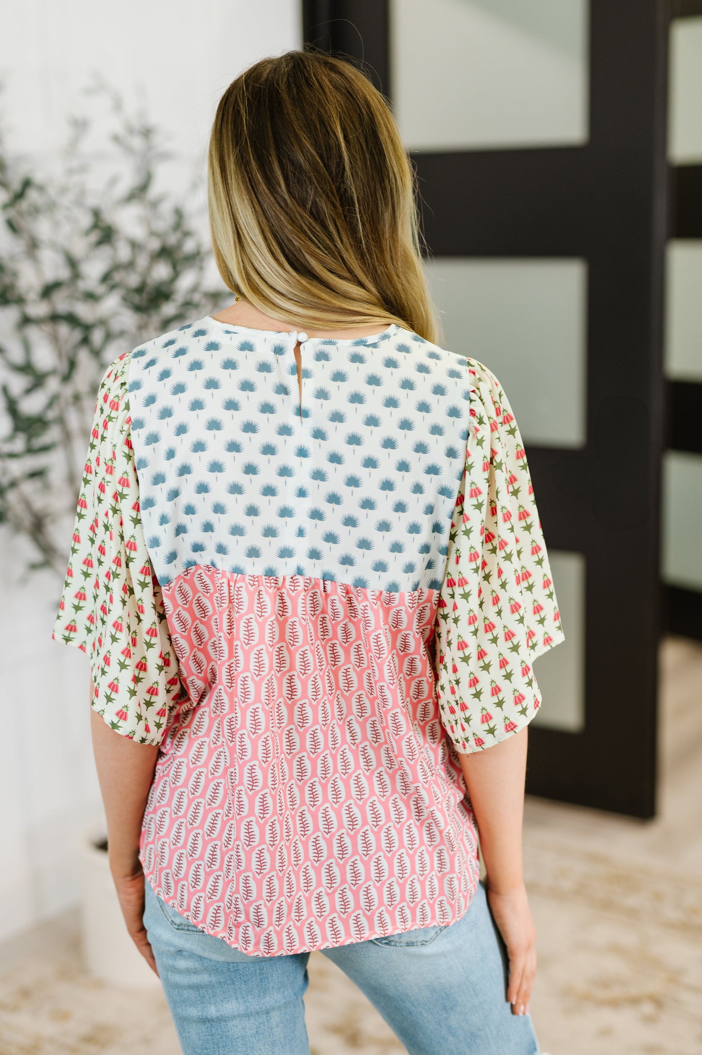 Outside Advantage Mixed Print Boho Blouse - - Womens