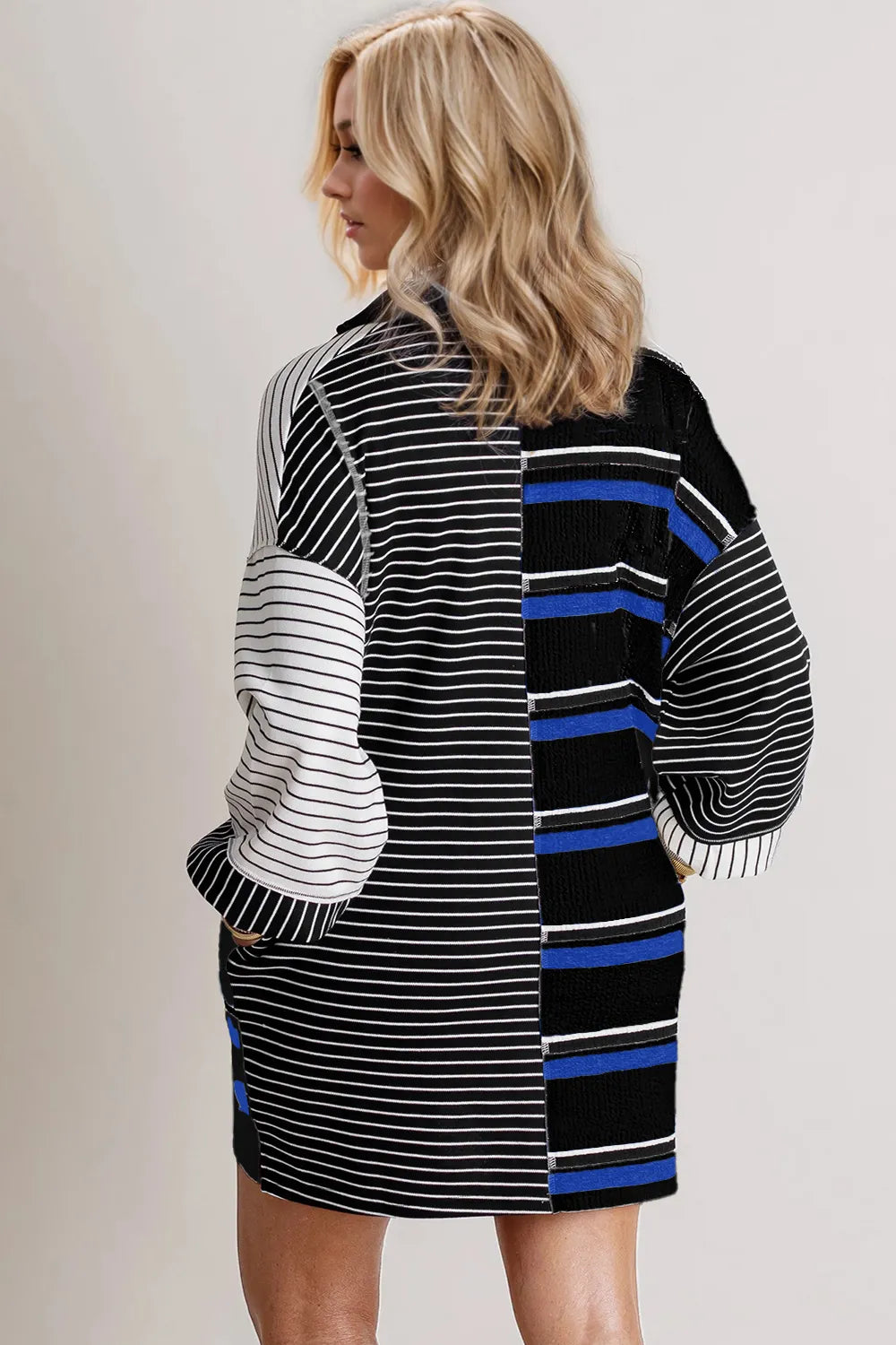 Oh Full Size Striped Half Button Long Sleeve Mini Dress – | Shannon’s Chique Boutique