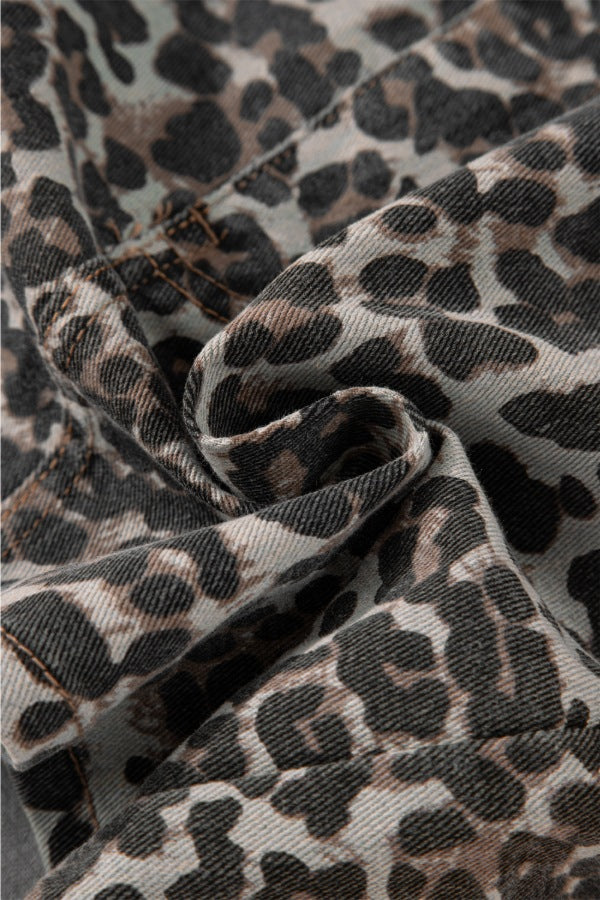 Leopard Denim Mini Skirt - -