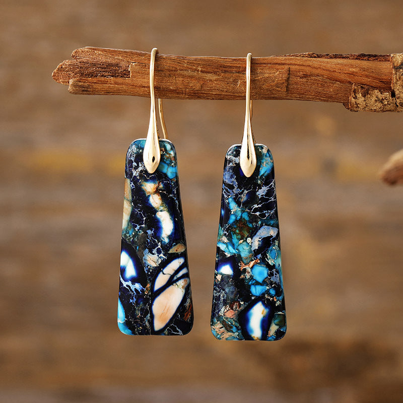 Earthy Copper Stone Drop Earrings - Navy Gold One Size -