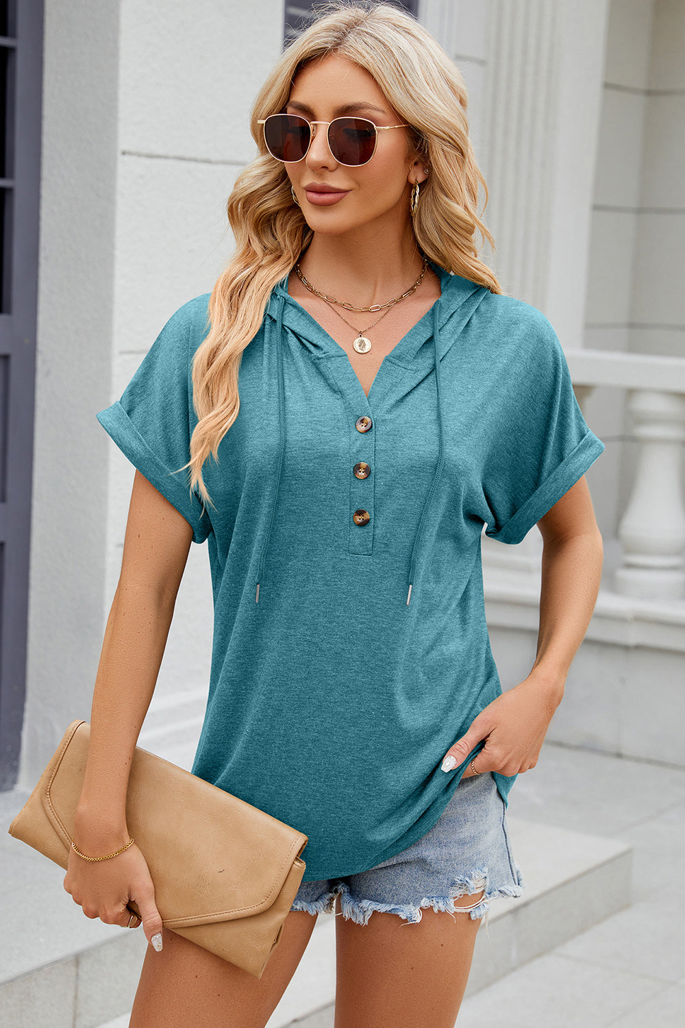 Florira Hooded Short Sleeve T-Shirt - -